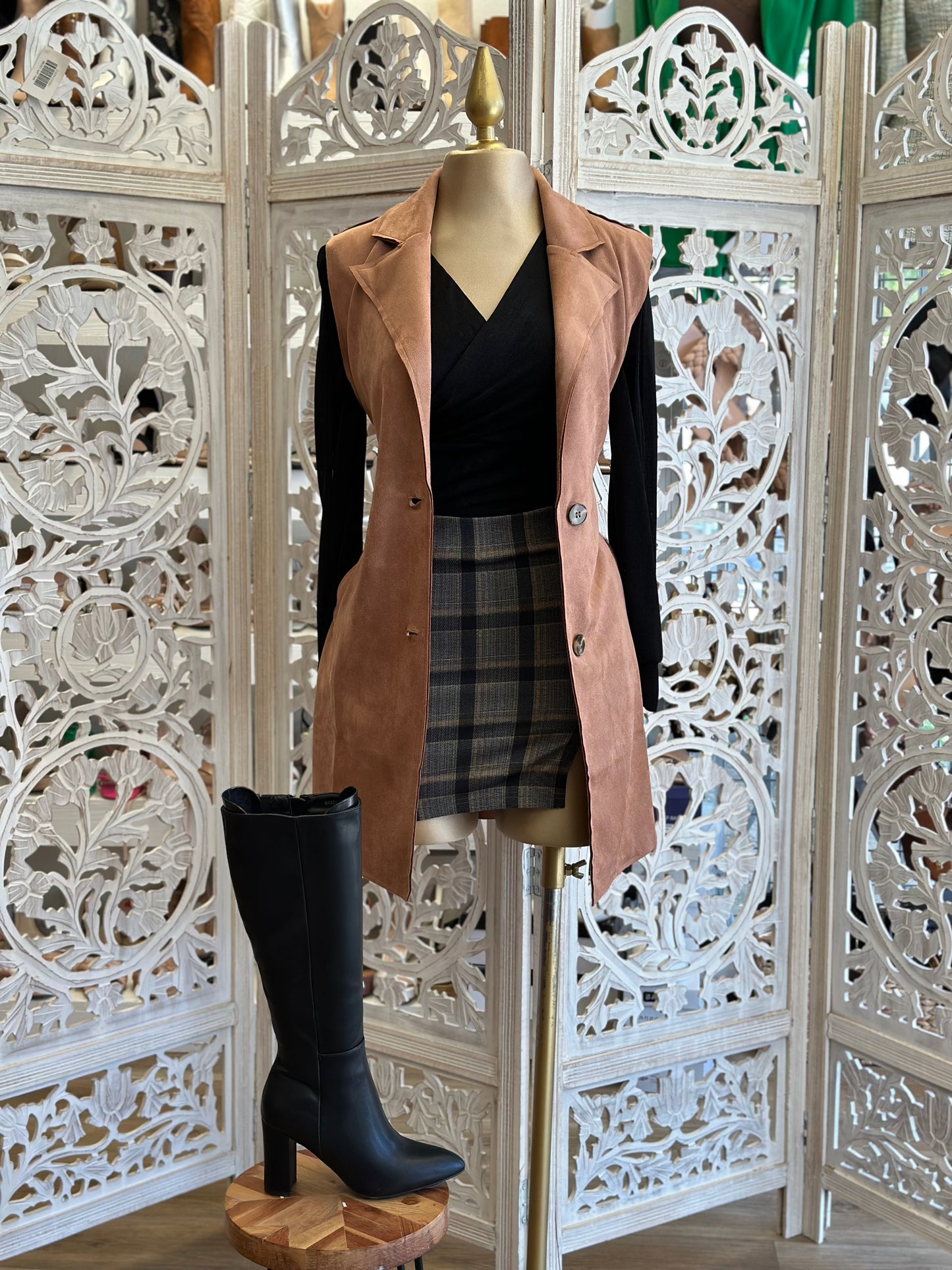 Khaki Suede Long Vest