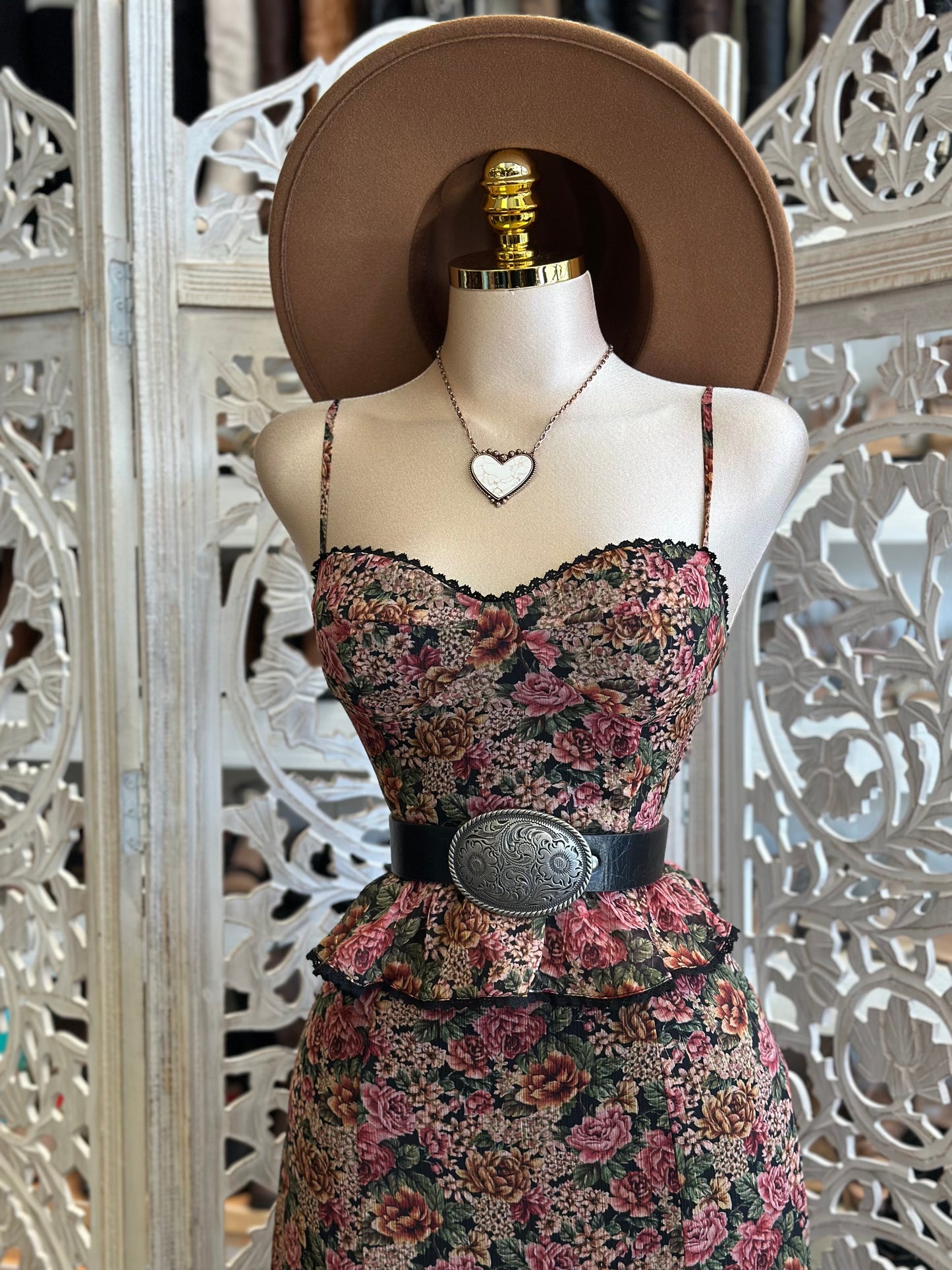 Cami Floral Rustic Midi Dress- Not Stretchy, No Estira