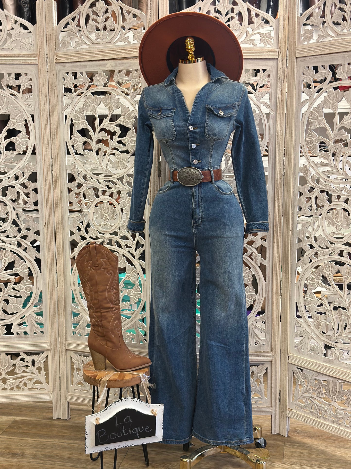 Denim Wide Leg Jumpsuit- Stretchy, Estira