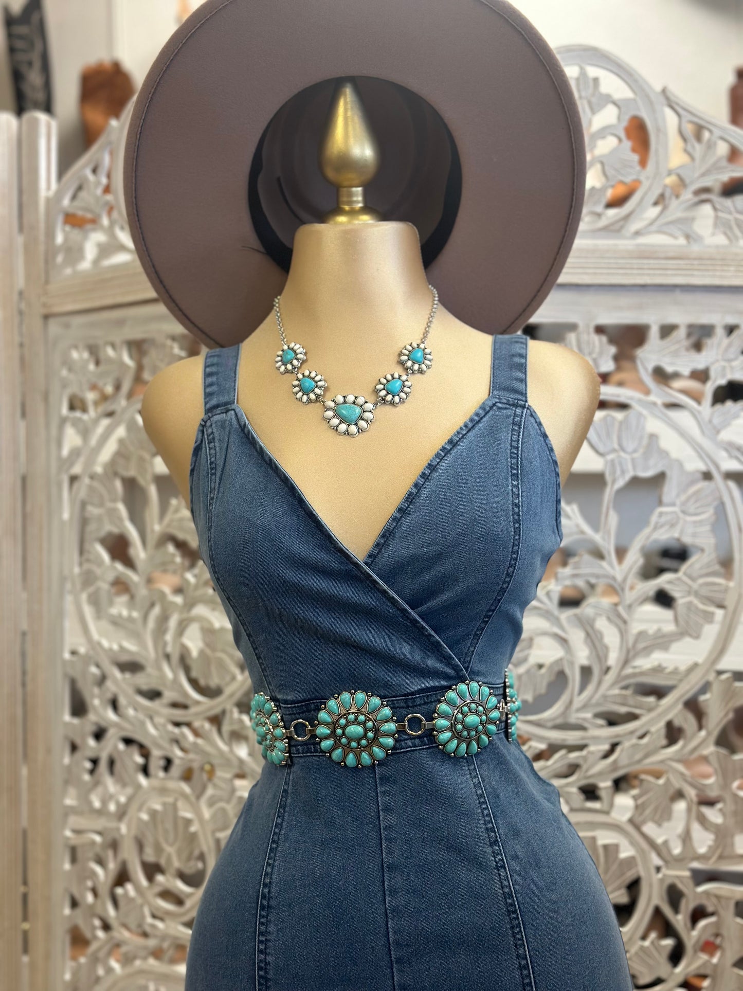 Denim Cross Fromt Midi Dress- Slightly Stretchy