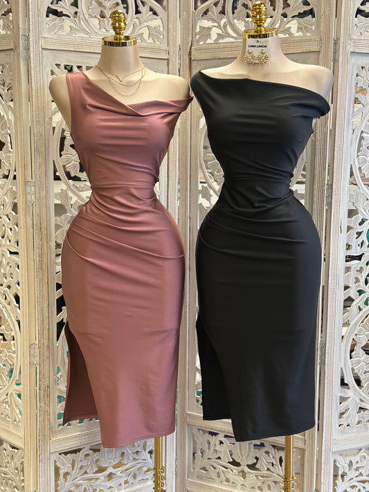 Asymmetrical One Shoulder Dress- Stretchy,Estira
