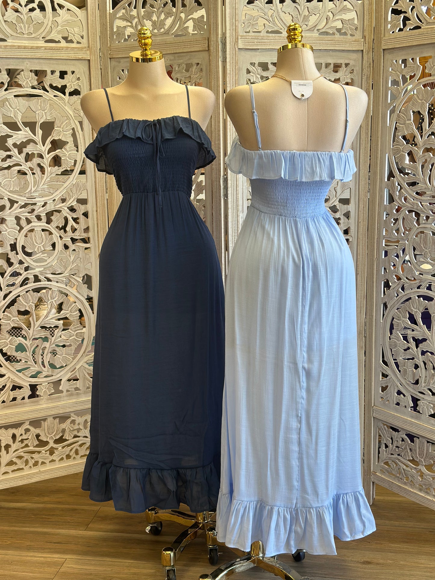 Shades of Blue Maxi Dress- Estira, Stretchy