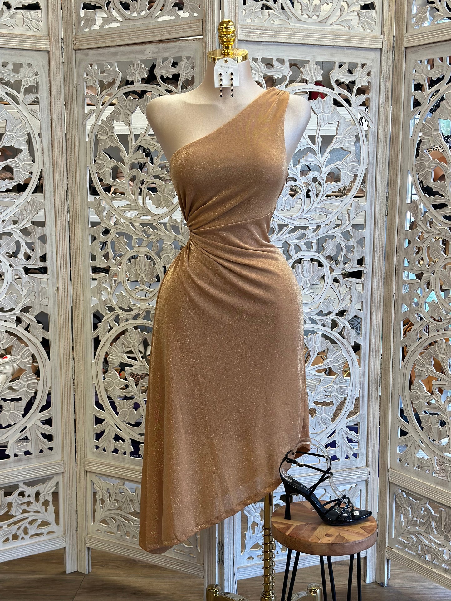 Gold Knotted Glitter Dress - Estira, Stretchy
