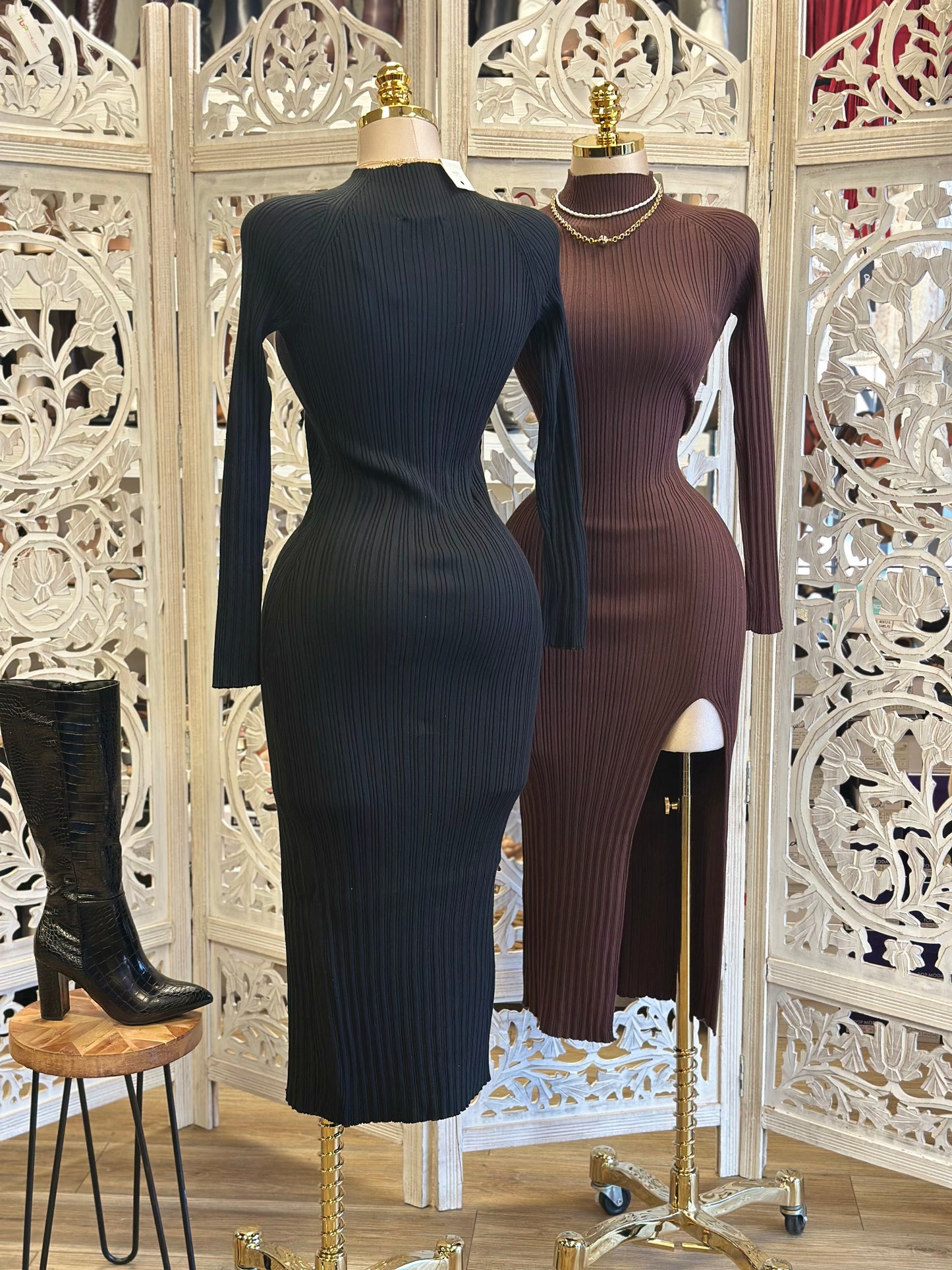 Mock Neck Knit Sweater Dress- Stretchy,Estira