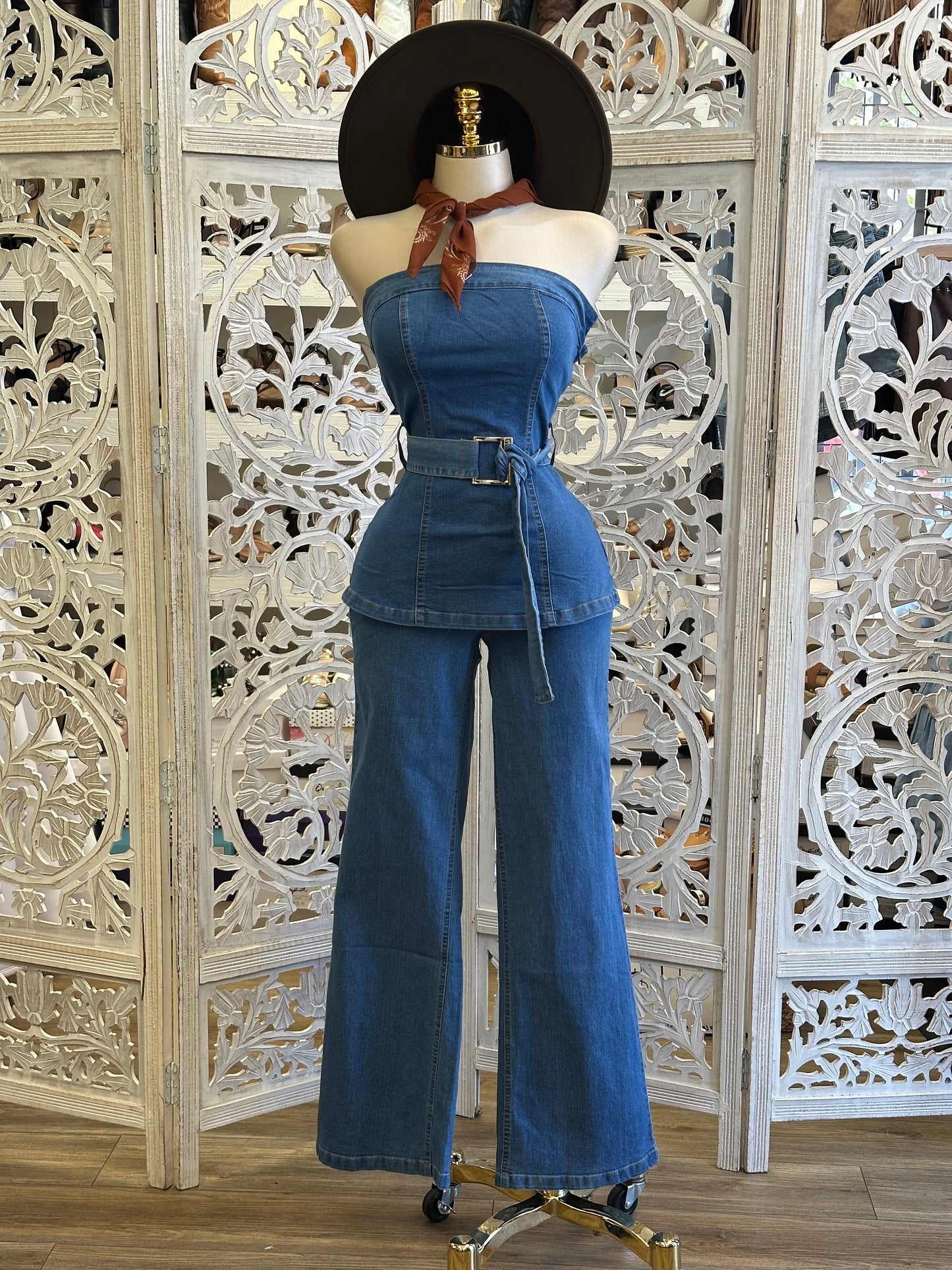 Denim Blouse and Pants Set- Stretchy, Estira