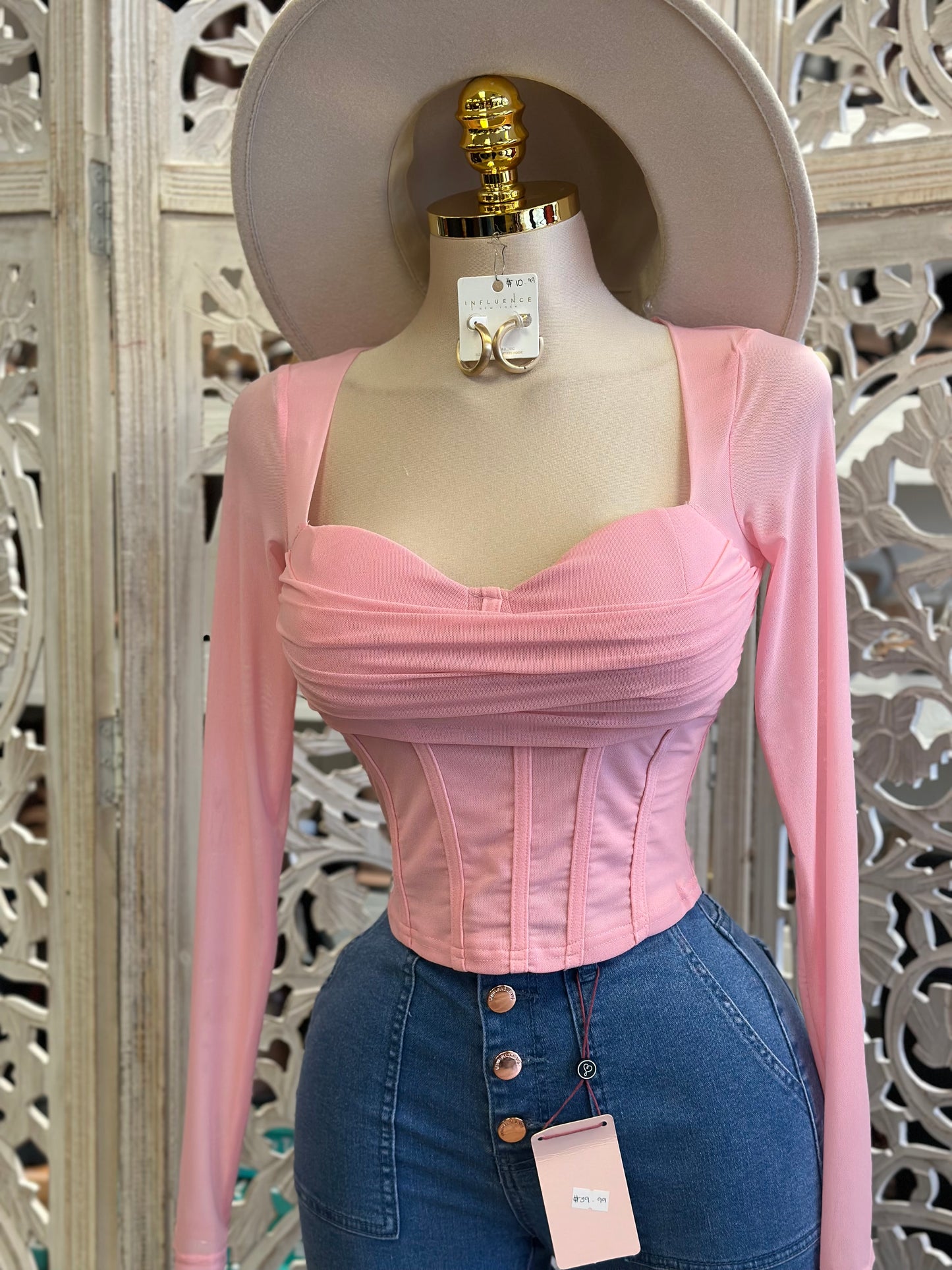 Bubble Pink Corset Cowl Neck Top- Estira, Stretchy