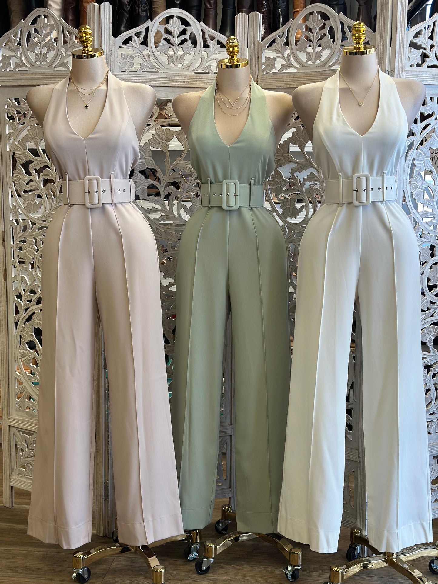 Open Back Belt Pastel Jumpsuit- Not Stretchy, No Estira