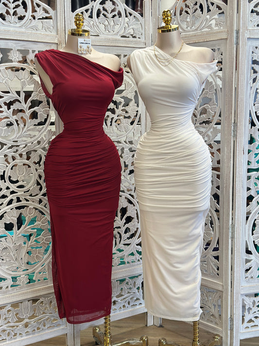 Asymmetrical Ruched Dress- Stretchy,Estira