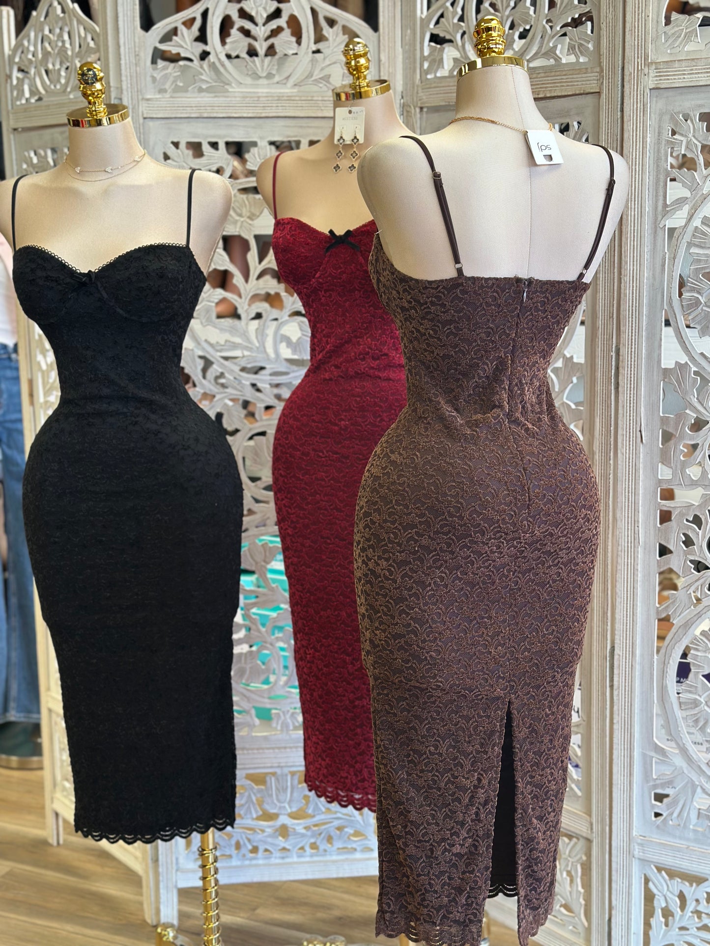 Lace Ribbon Cami Dress- Slightly Stretchy,Estira Poco