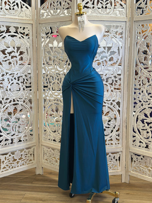 Deep Teal Knotted Gown- Stretchy, Estira