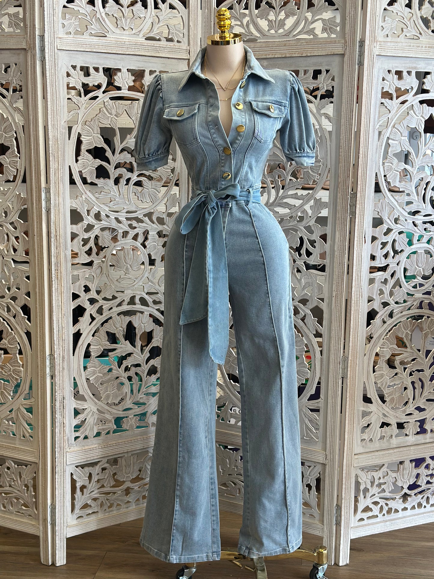 Denim Collard Jumpsuit - Stretchy,Estira