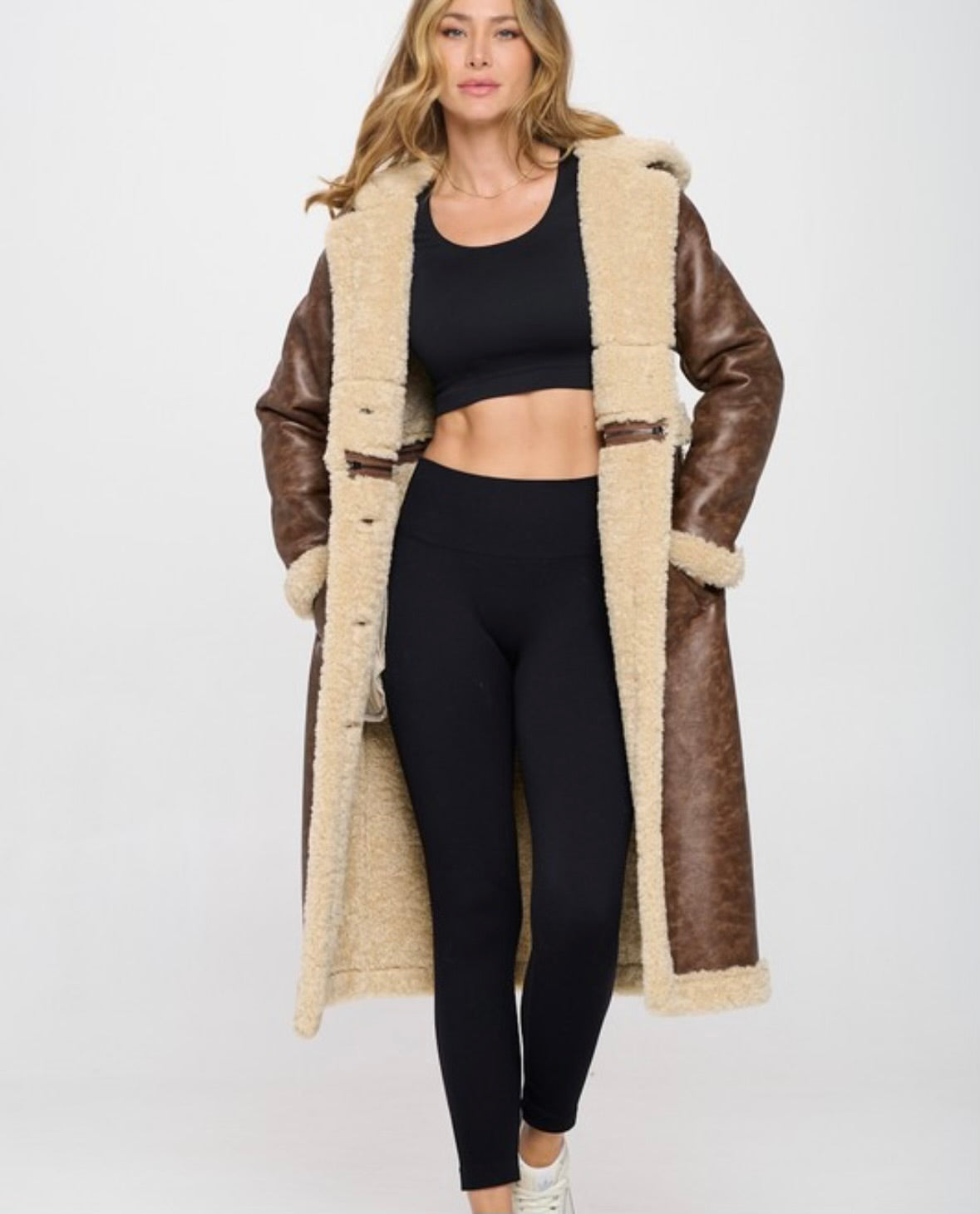 2 in 1 Sherpa Lined Faux Leather Coat
