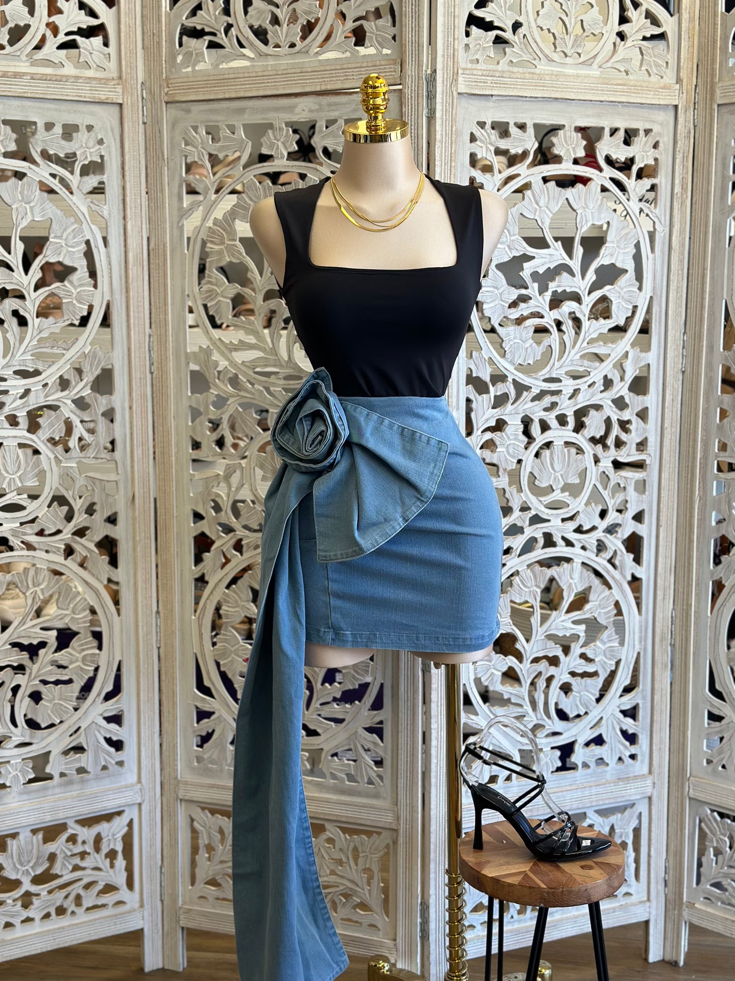 Denim Enlarged Slower Tailed Skirt- Estira, Stretchy