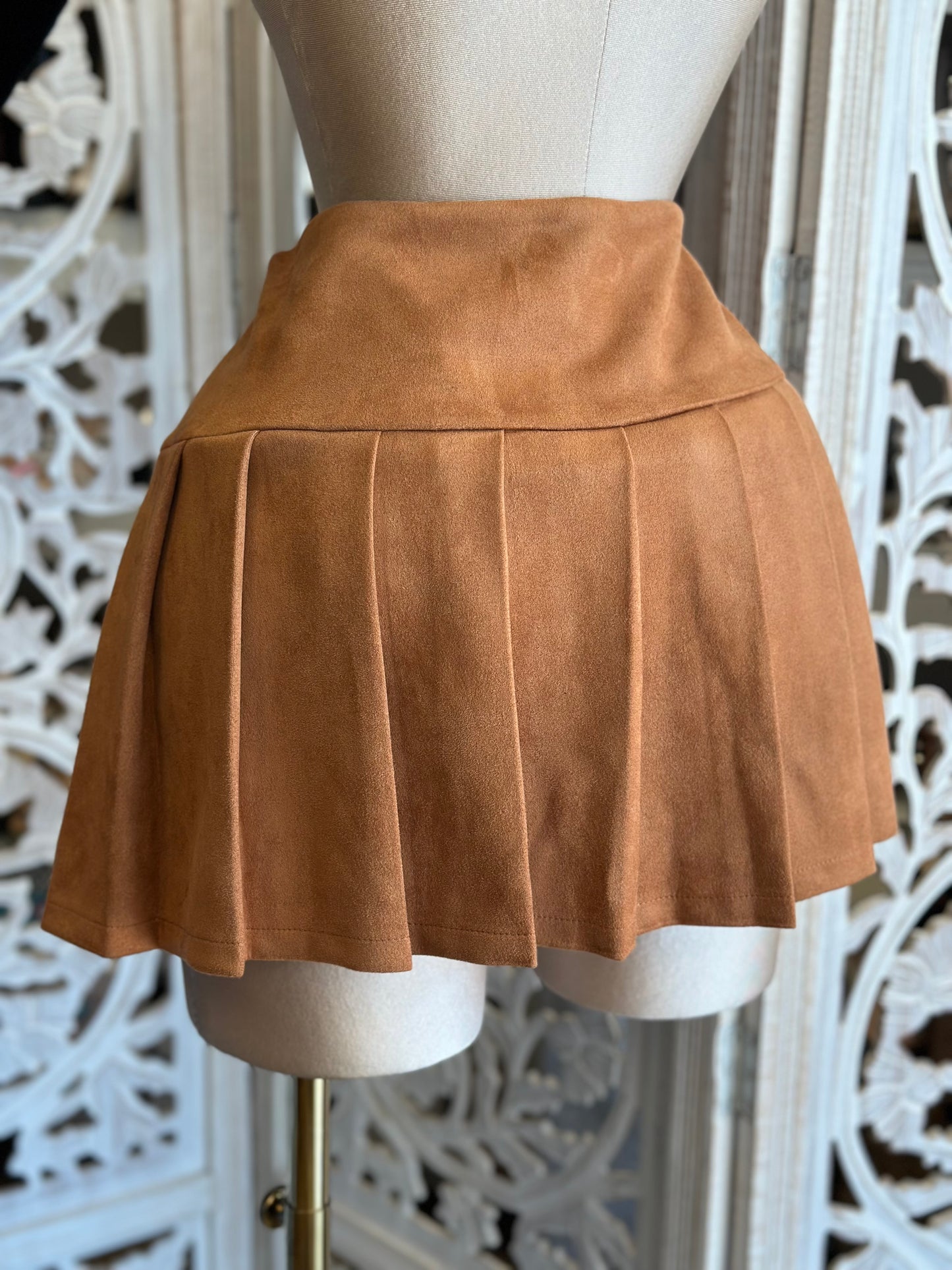 Pleated Suede Mini Skirt- Stretchy , Estira