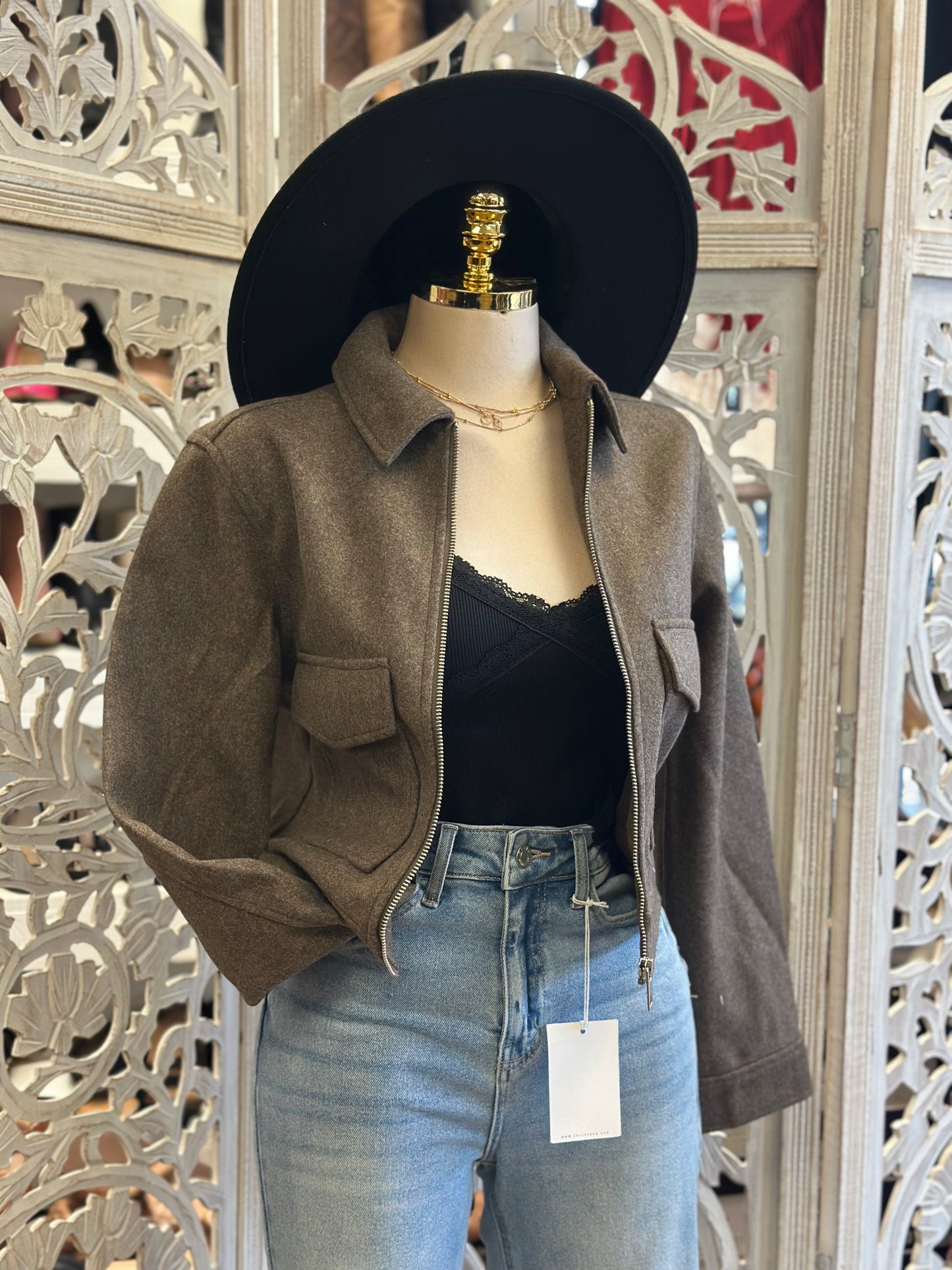 Brown Front Pocket Full Zip Jacket