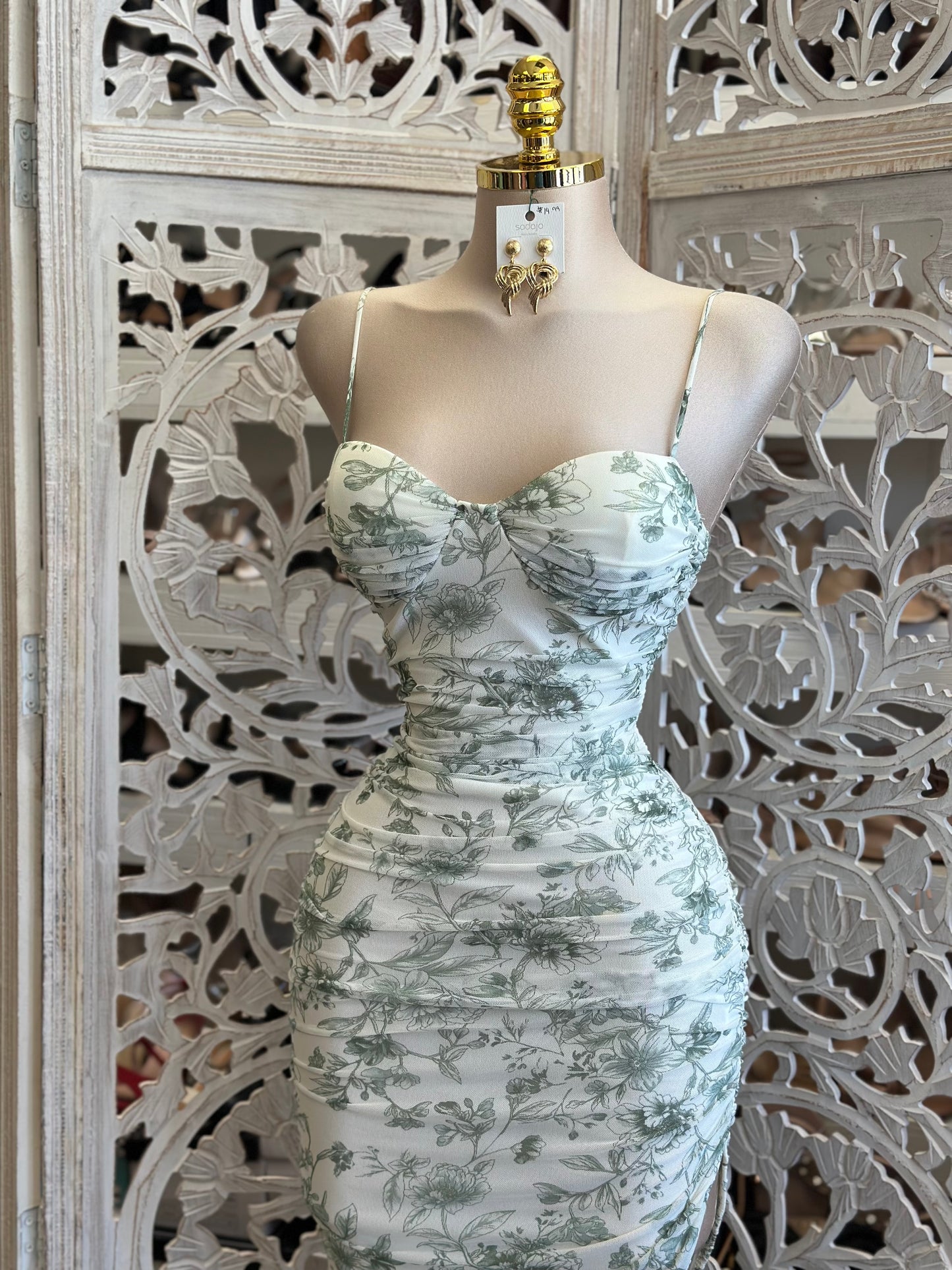 Sage Floral Cami Midi Dress - Estira, Stretchy