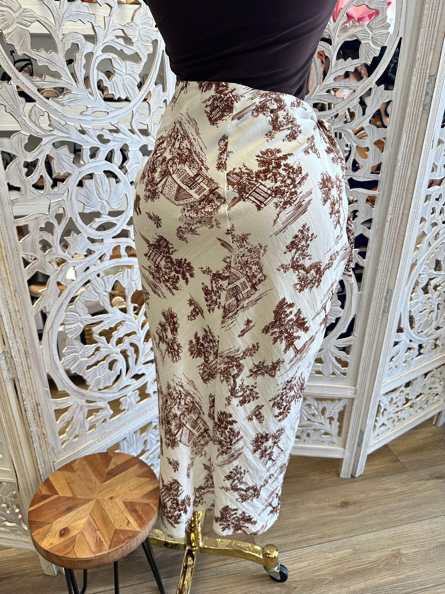 Wrapped Linen Pattern Skirt-  Not Stretchy , No Estira
