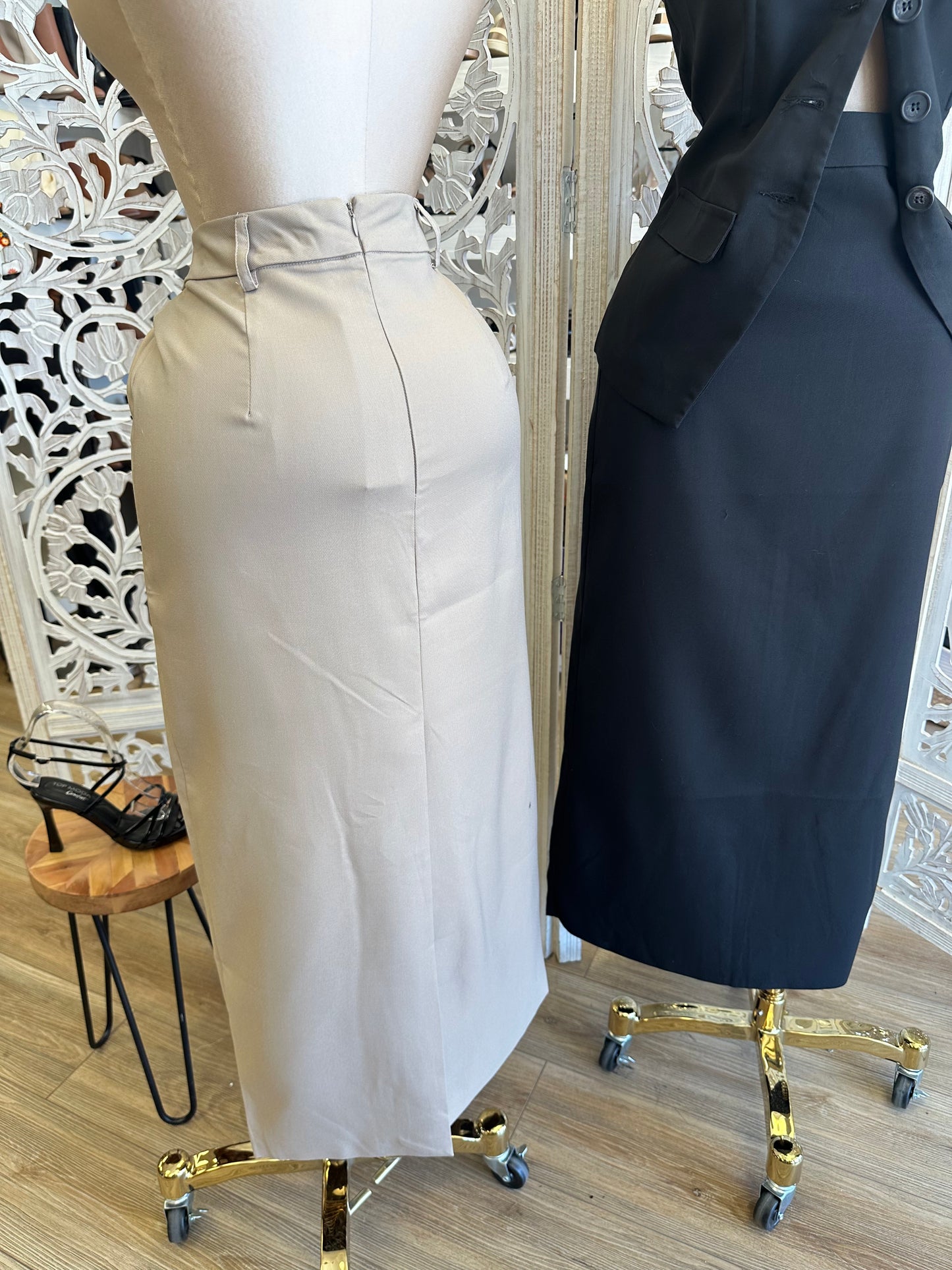 Heartline Vest and Cargo Midi Skirt Set- Not Stretchy, No Estira