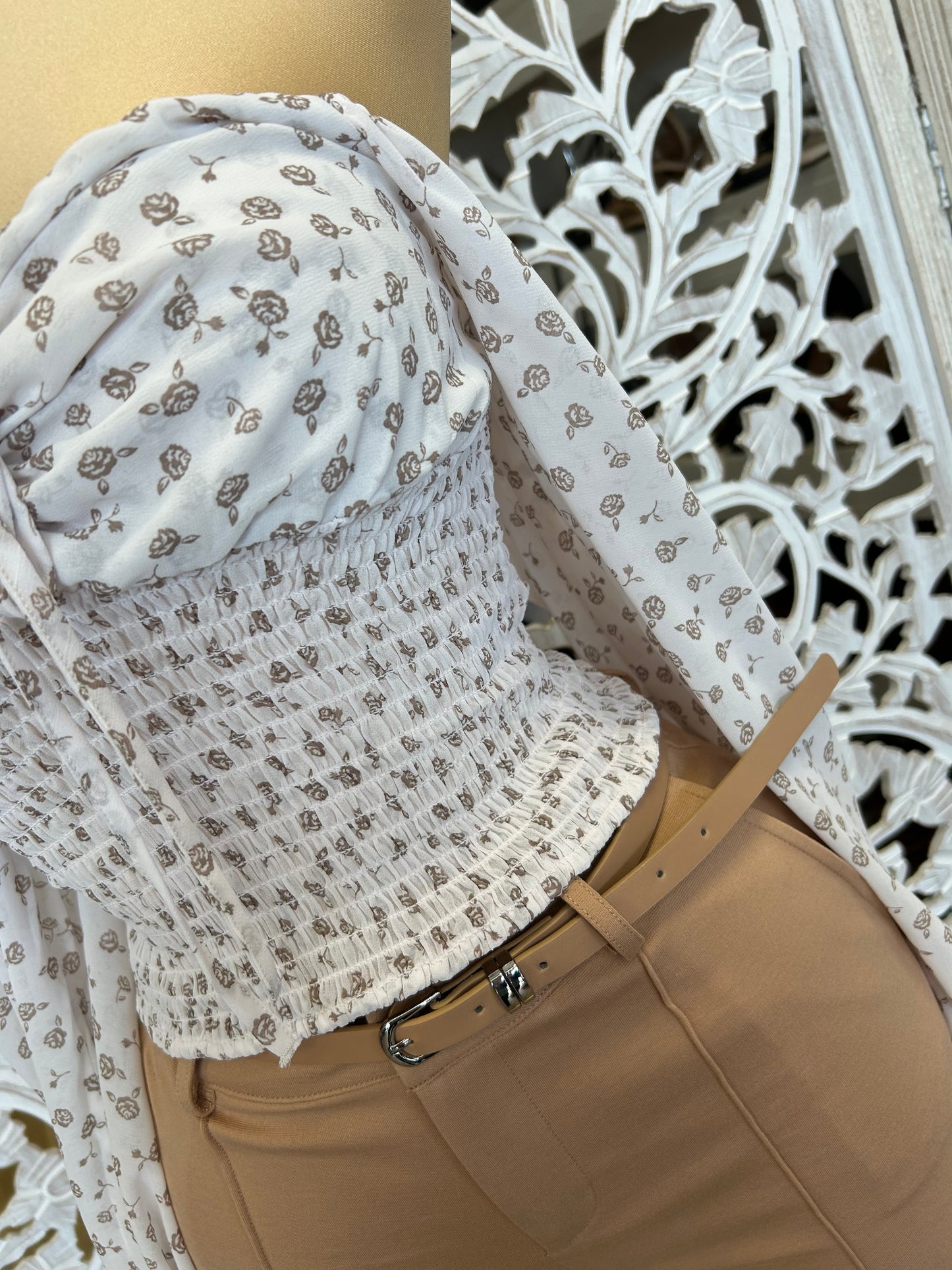 Keyhole White Floral Blouse