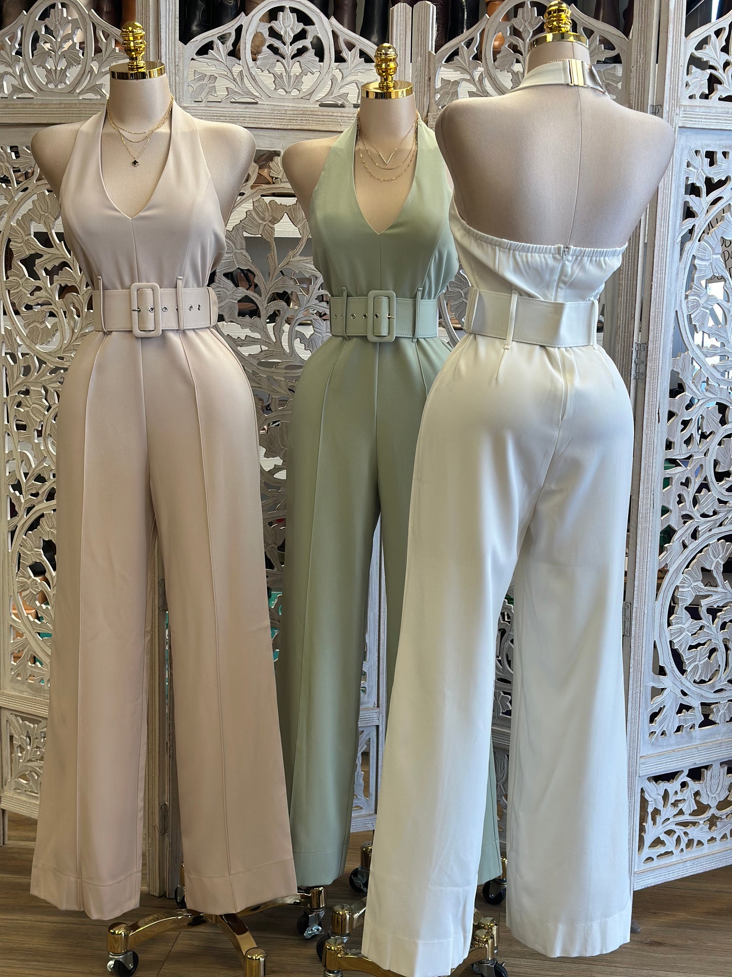 Open Back Belt Pastel Jumpsuit- Not Stretchy, No Estira
