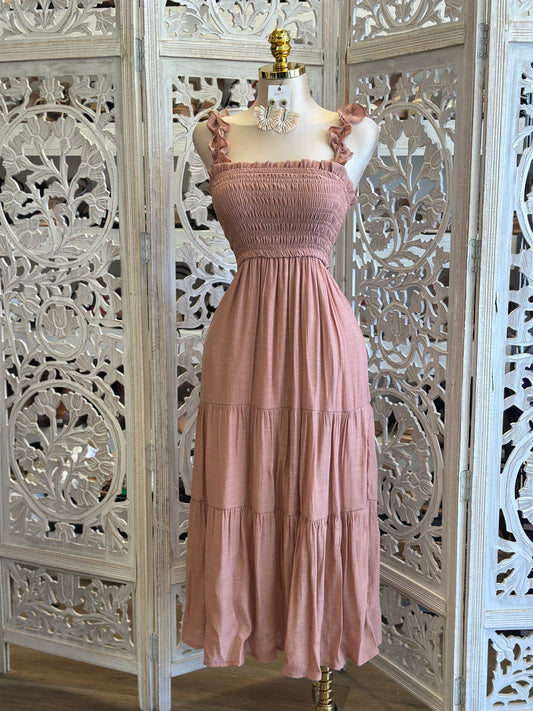 Tiered Ruffle Strap Maxi Dress -Estira, Stretchy