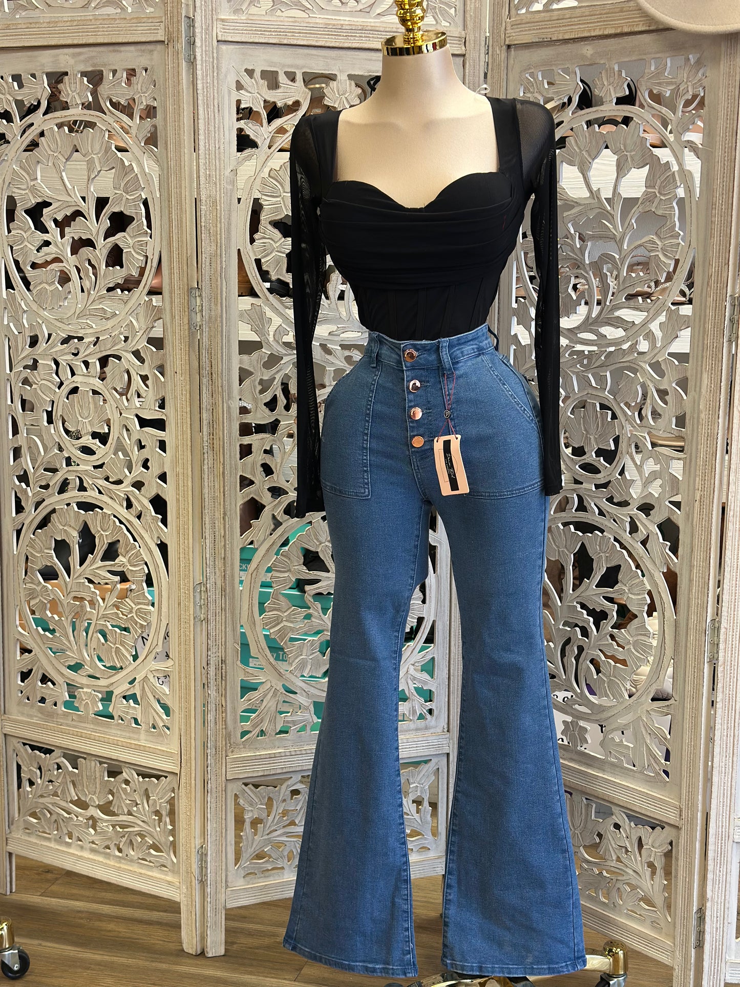 Denim Flare Button Up Jeans - Stretchy, Estira