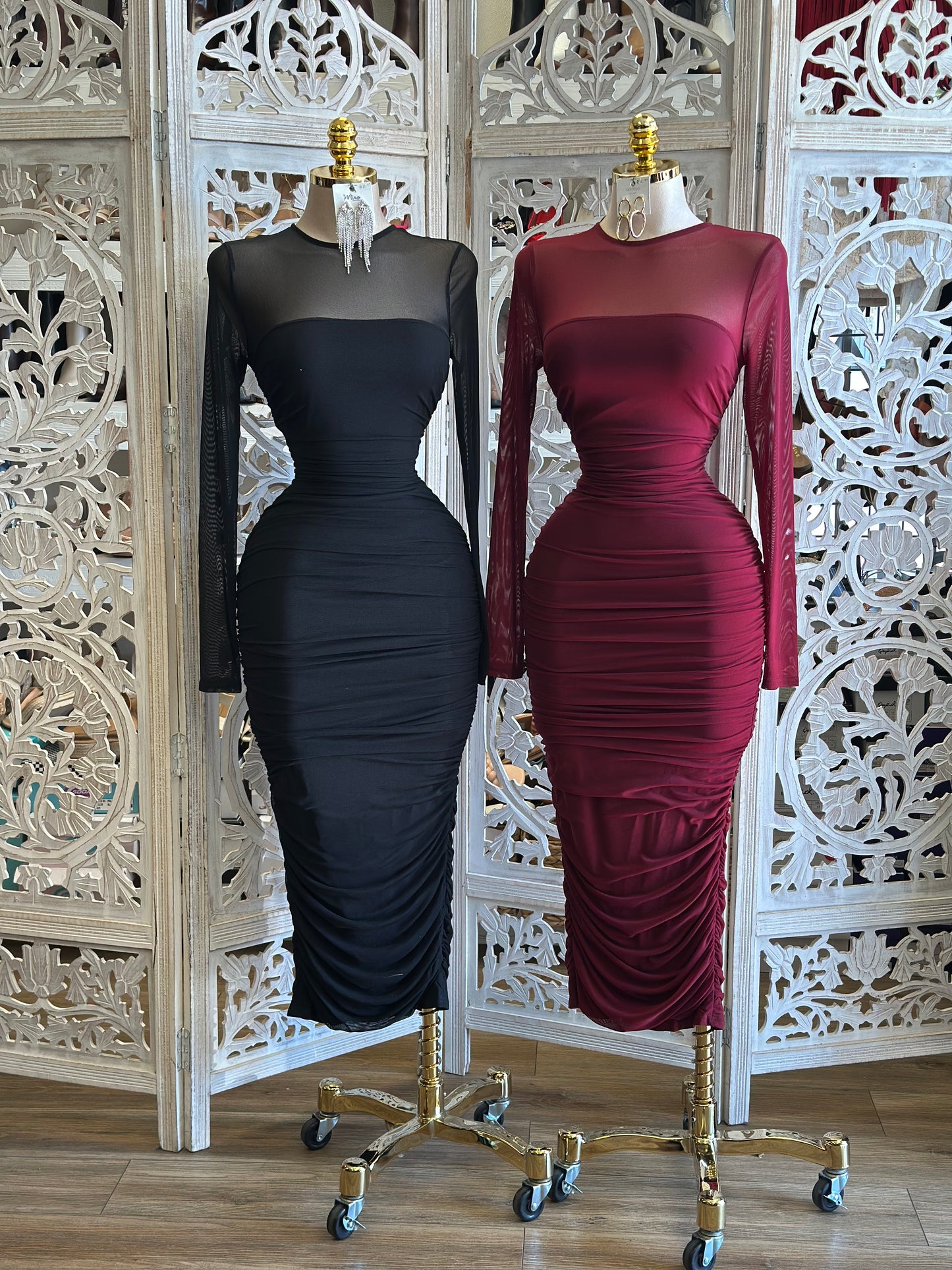 Full Mesh Ruched Dress- Stretchy,Estira
