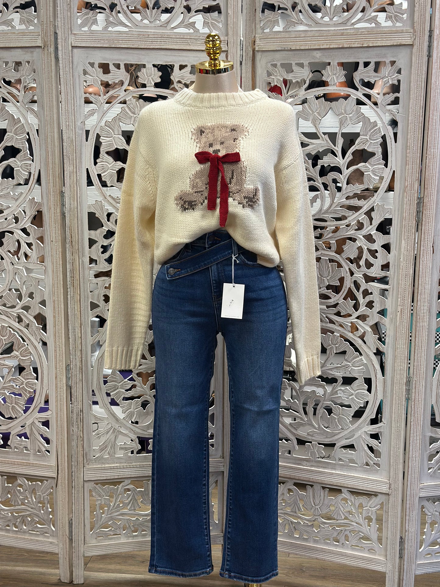 Teddy Bear Ribbon Cozy Sweater