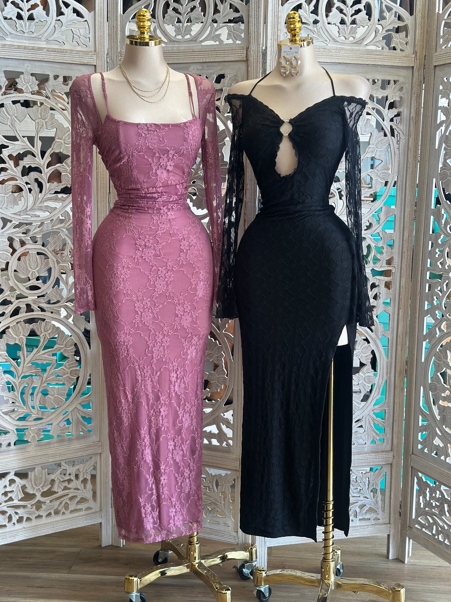 Lace Midi Long Sleeve Dress- Stretchy,Estira