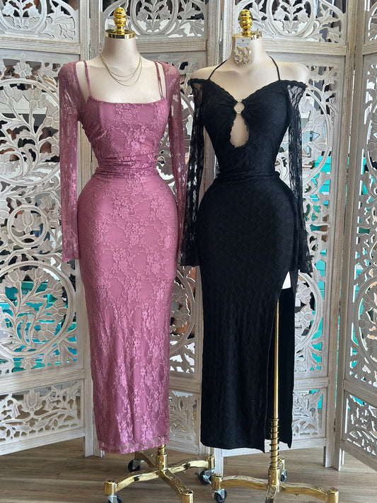 Lace Midi Long Sleeve Dress- Stretchy,Estira