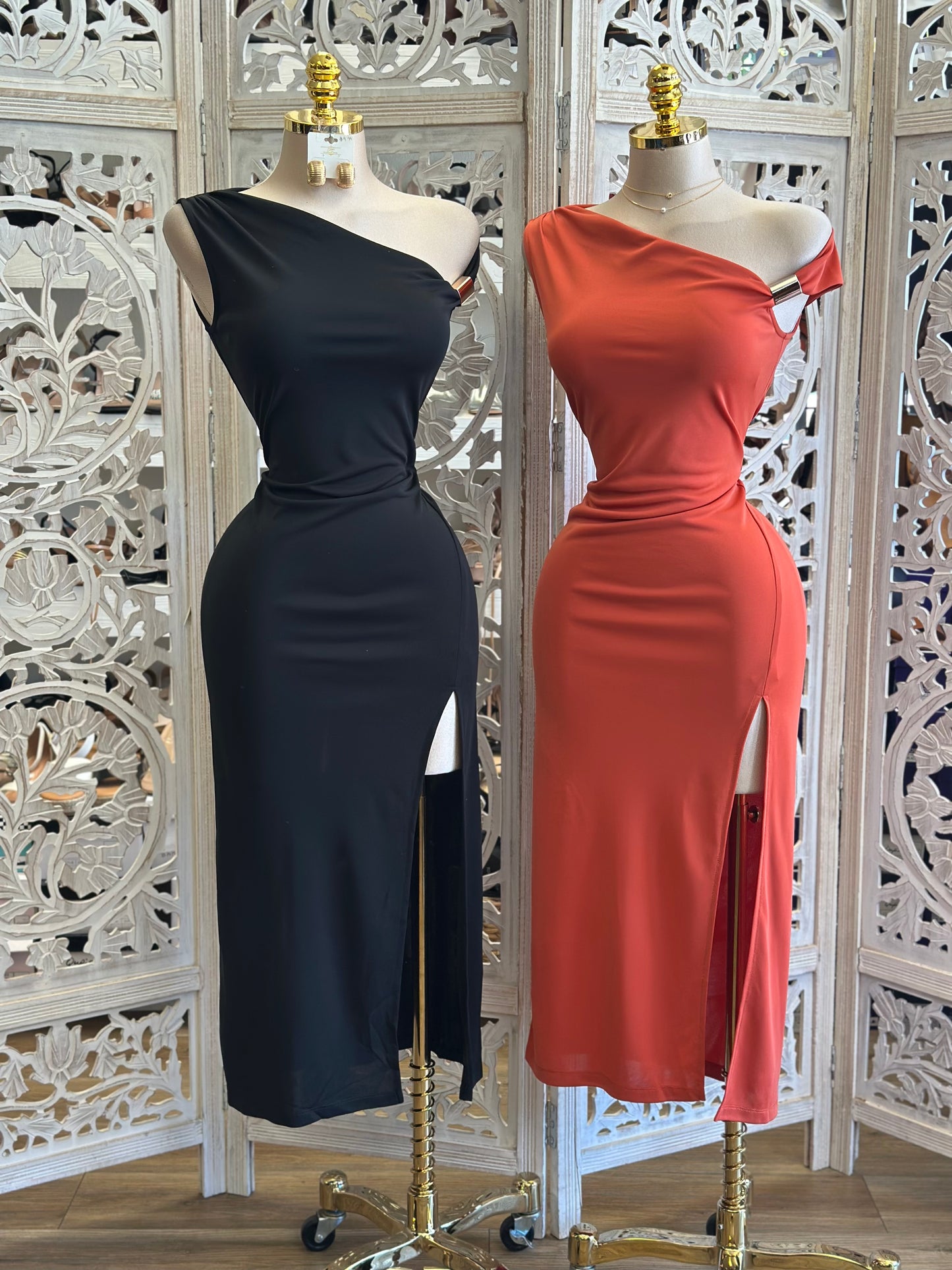 Asymmetrical High Slid Midi Dress- Stretchy