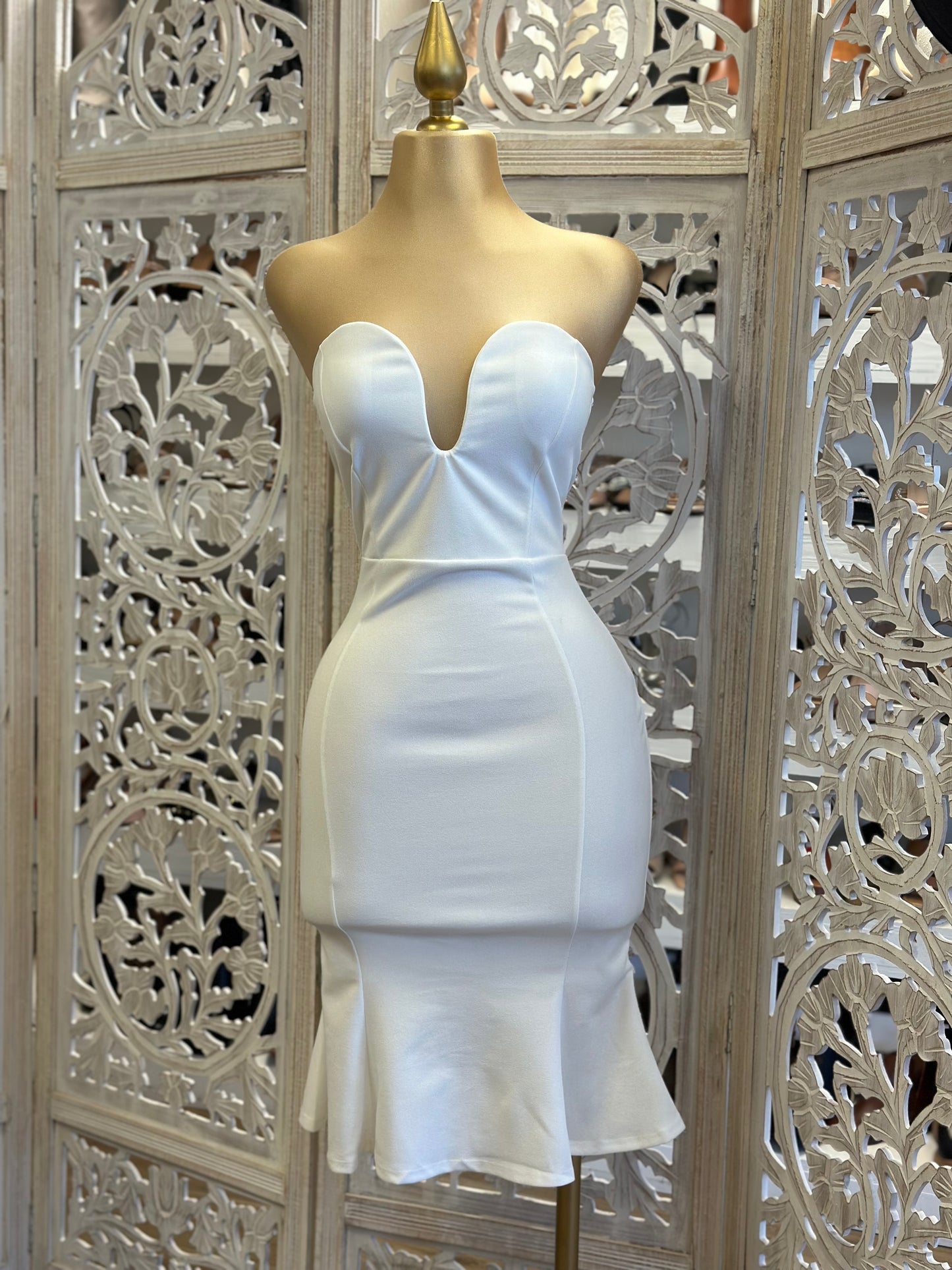 White Heart Line Mini Dress- Stretchy