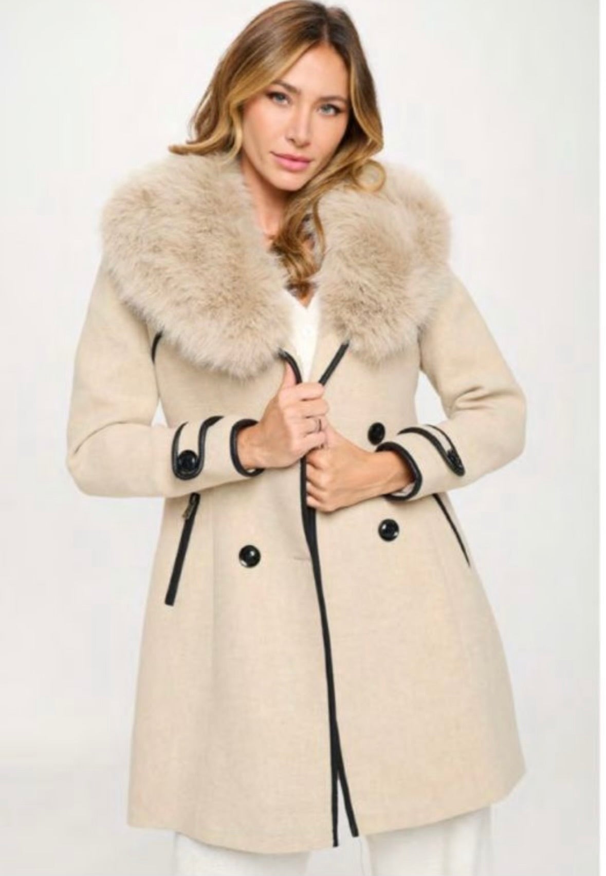 Fur Lined Button Coat- Not Stretchy, No Estira