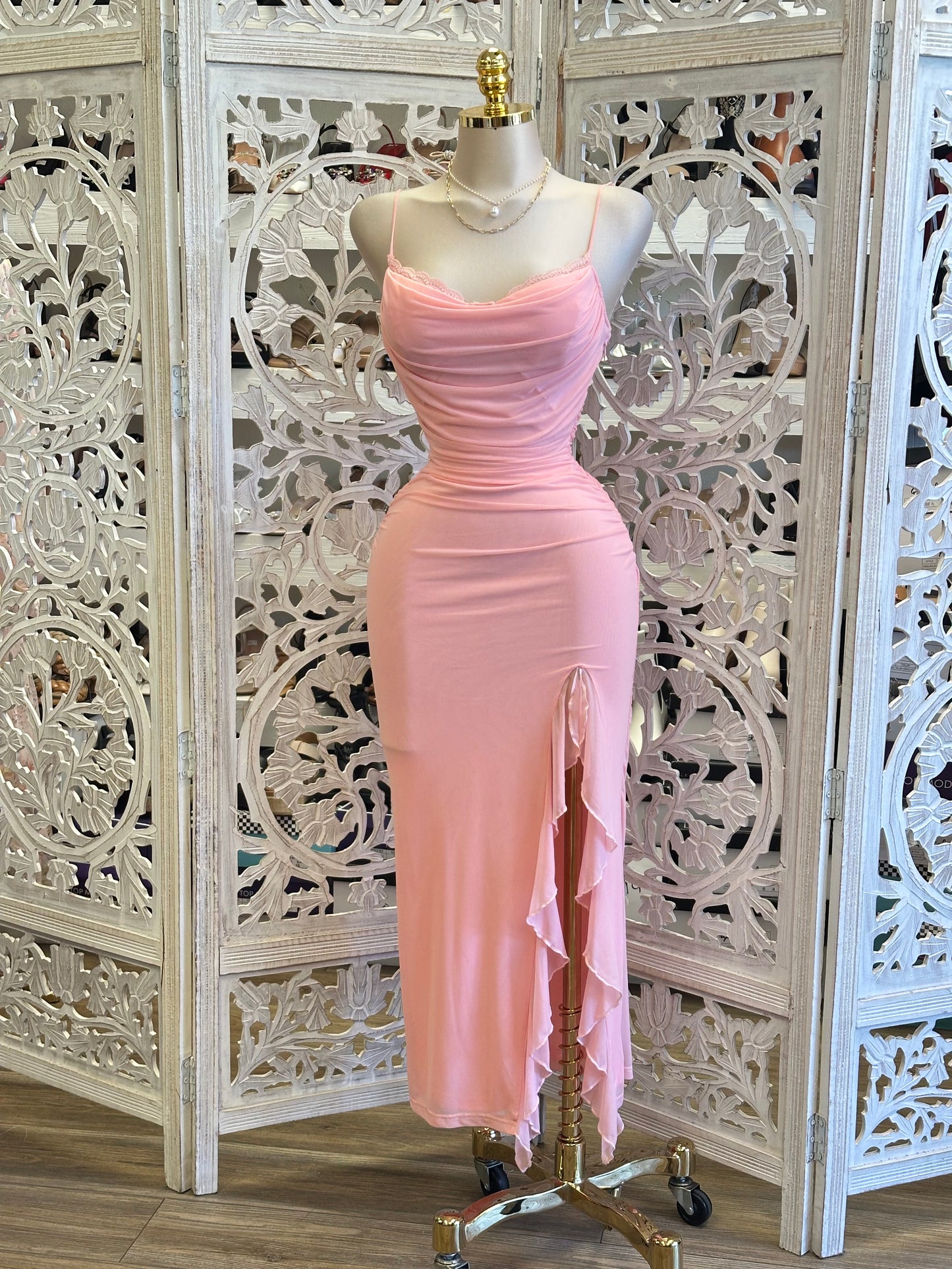 Pretty Pink Mesh Ruffle Dress-Stretchy, Estira