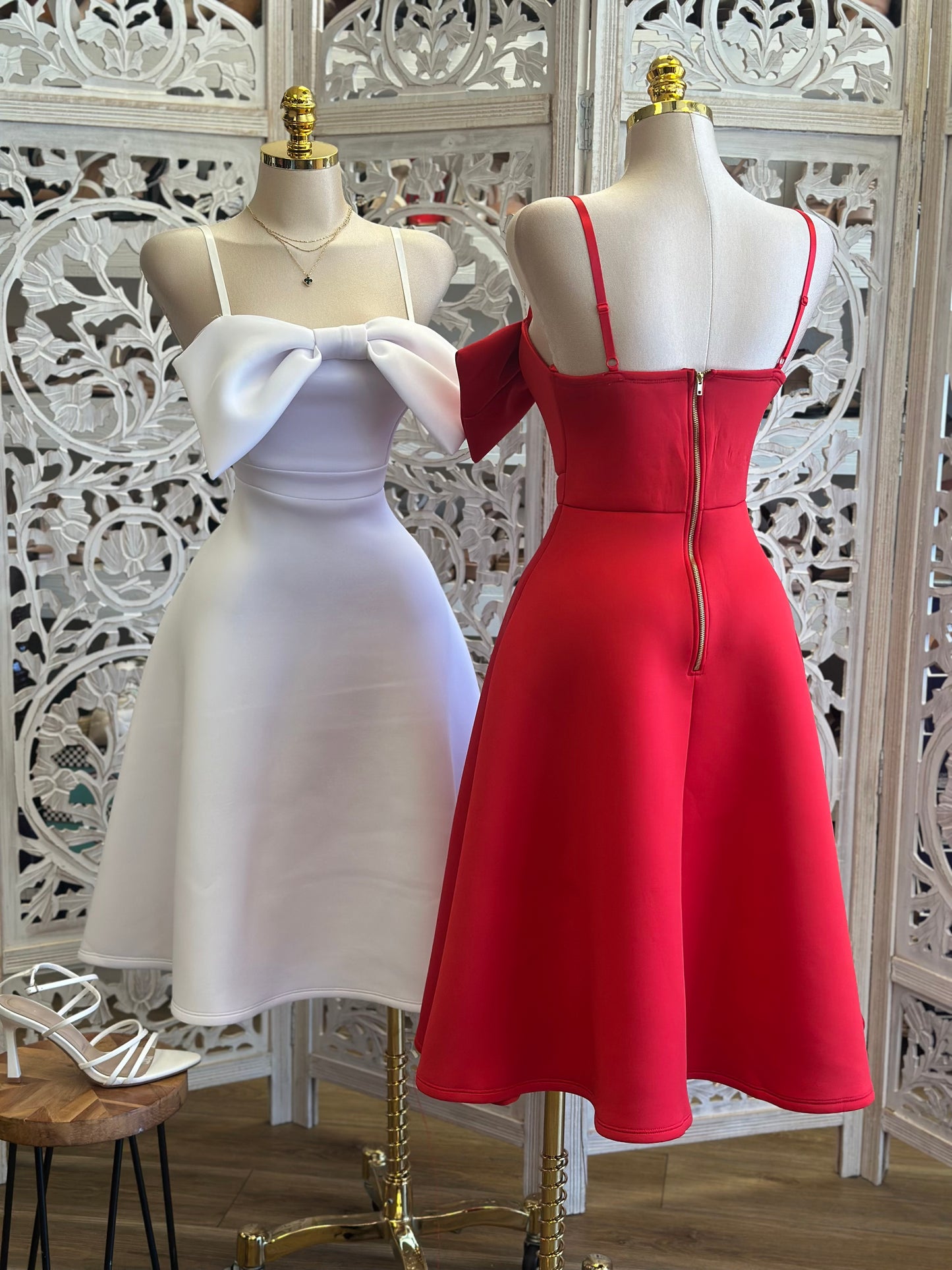 Bow Fit and Flare Dress-Estira, Stretchy