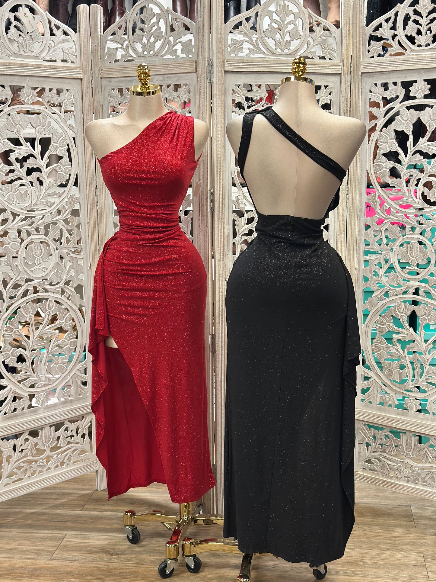 Shimmery Open Back Evening Dress- Stretchy,Estira