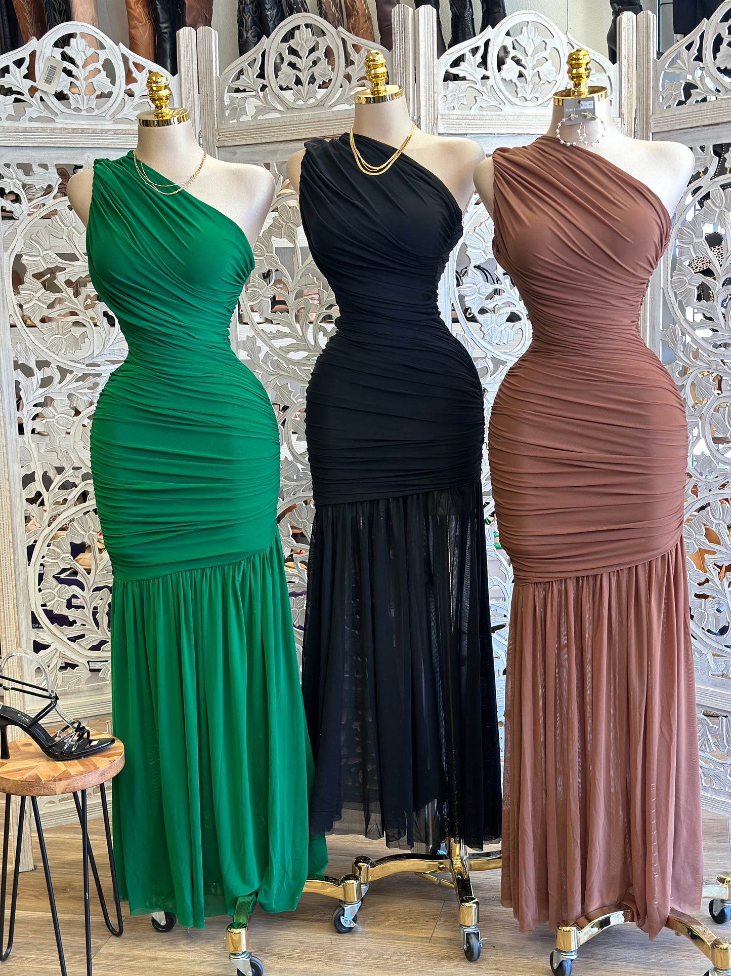 Mesh Wrapped One Sleeve Gown- Stretchy,Estira