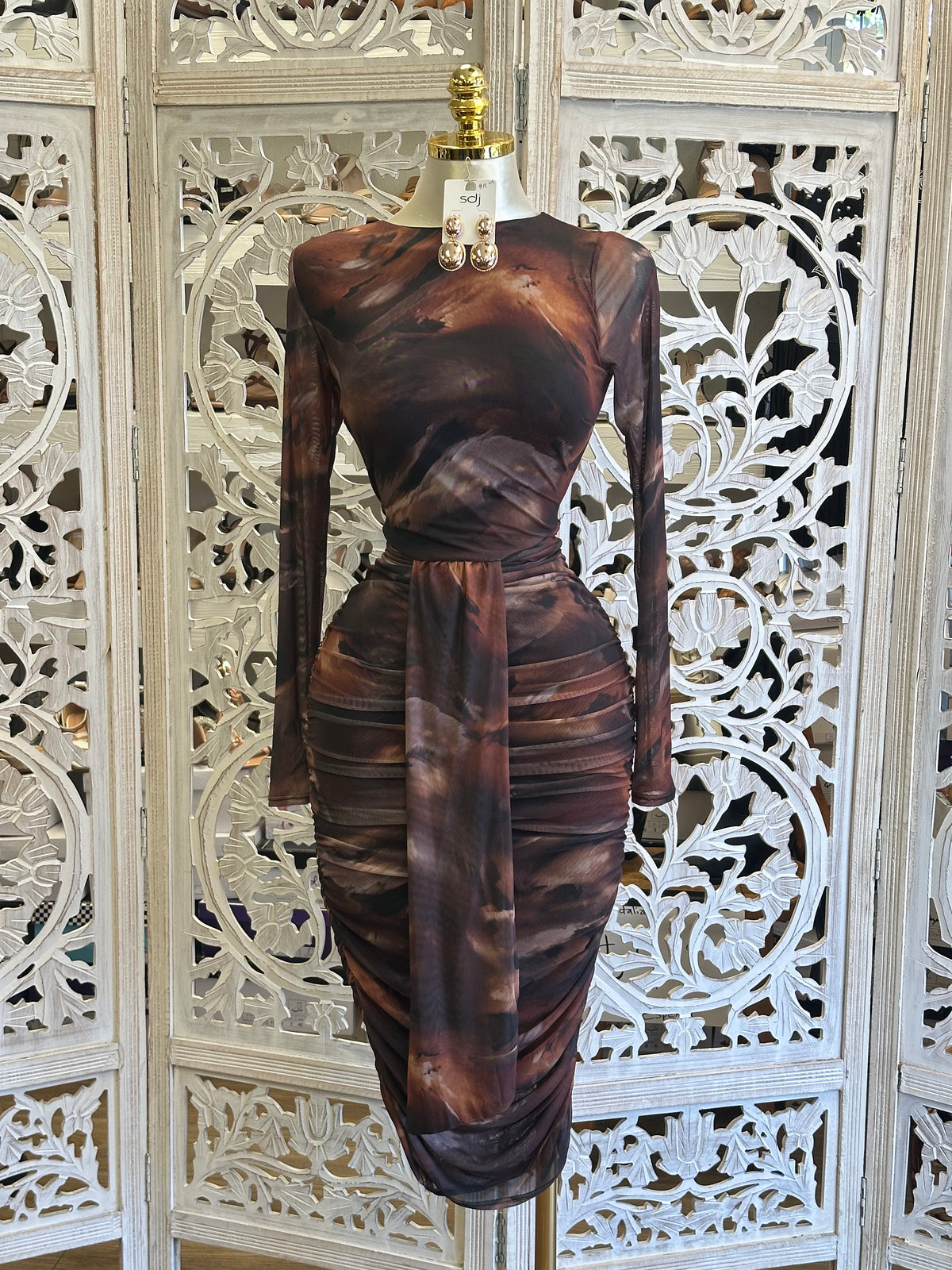 Canyon Clay Mesh Midi Dress- Estira, Stretchy