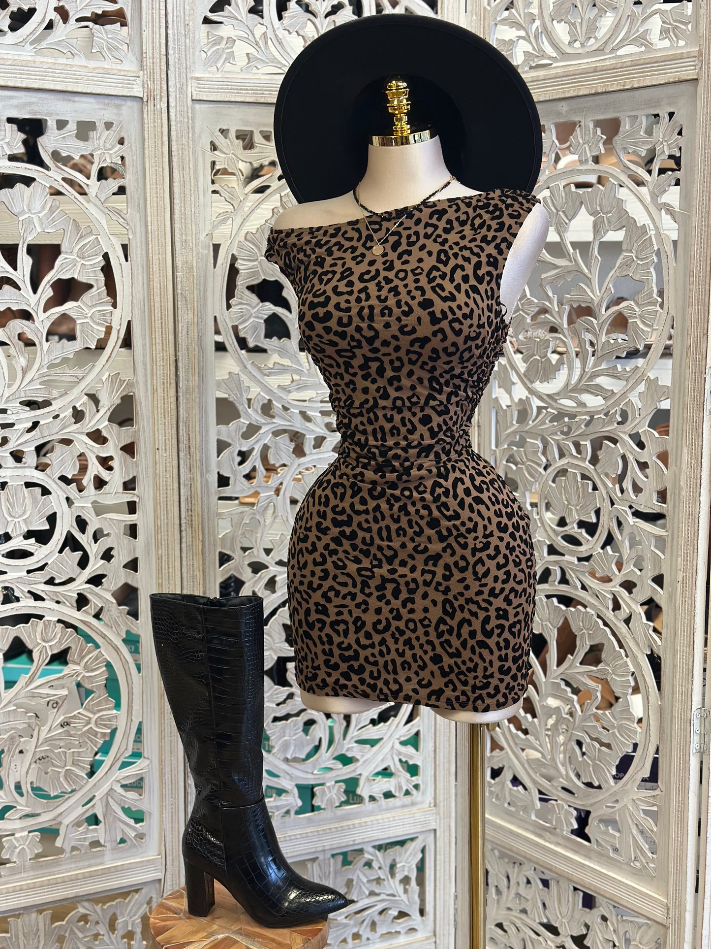 Asymmetrical Cheetah Print Mini Dress- Stretchy,Estira