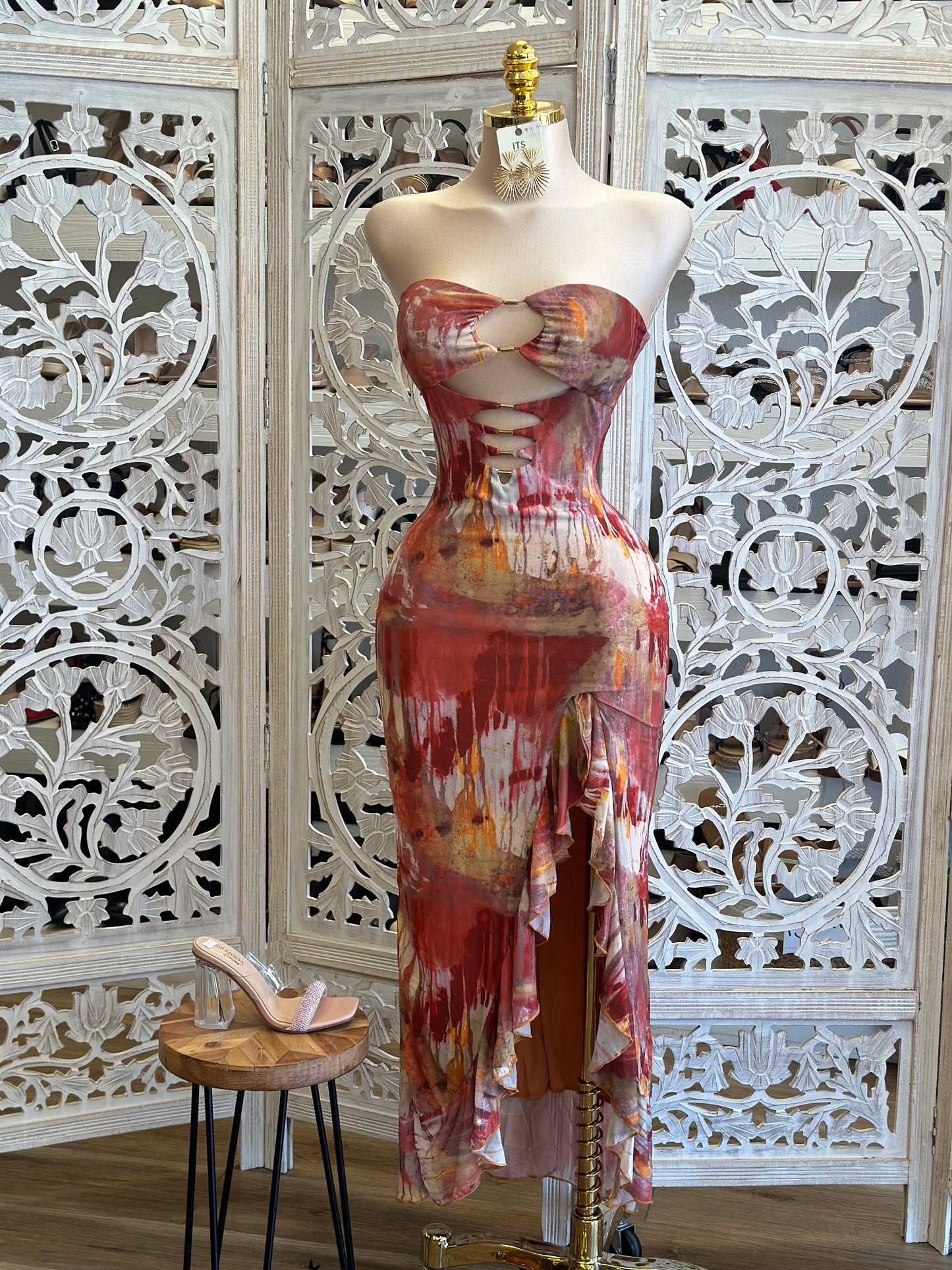 Strapless Cutout Tie Dye Dress - Estira, Stretchy