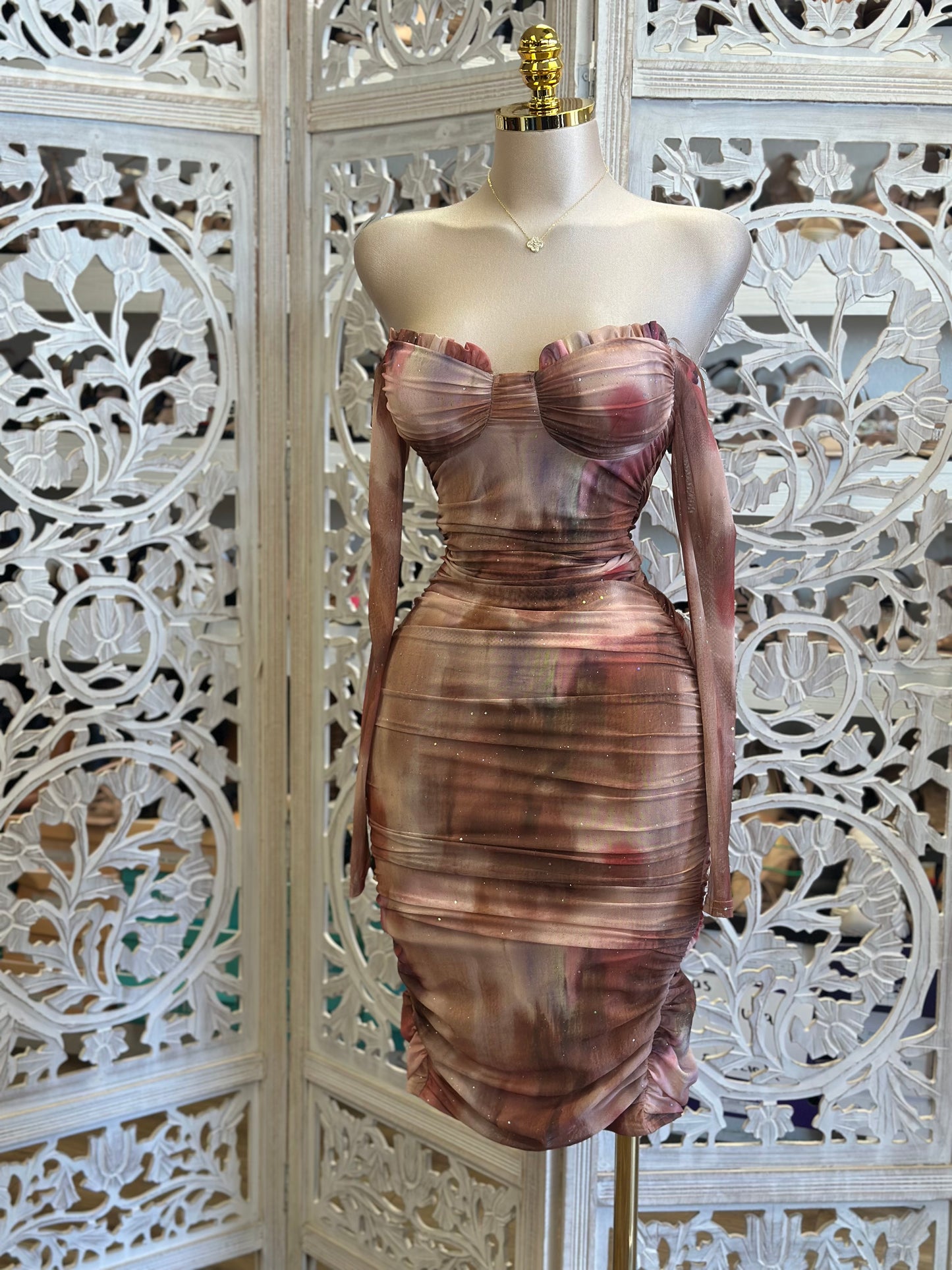 Multi Color Ruched Bodycon Dress- Stretchy, Estira lo