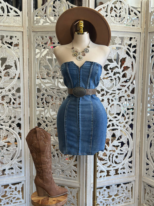 Denim Clipped Mini Dress- Stretchy