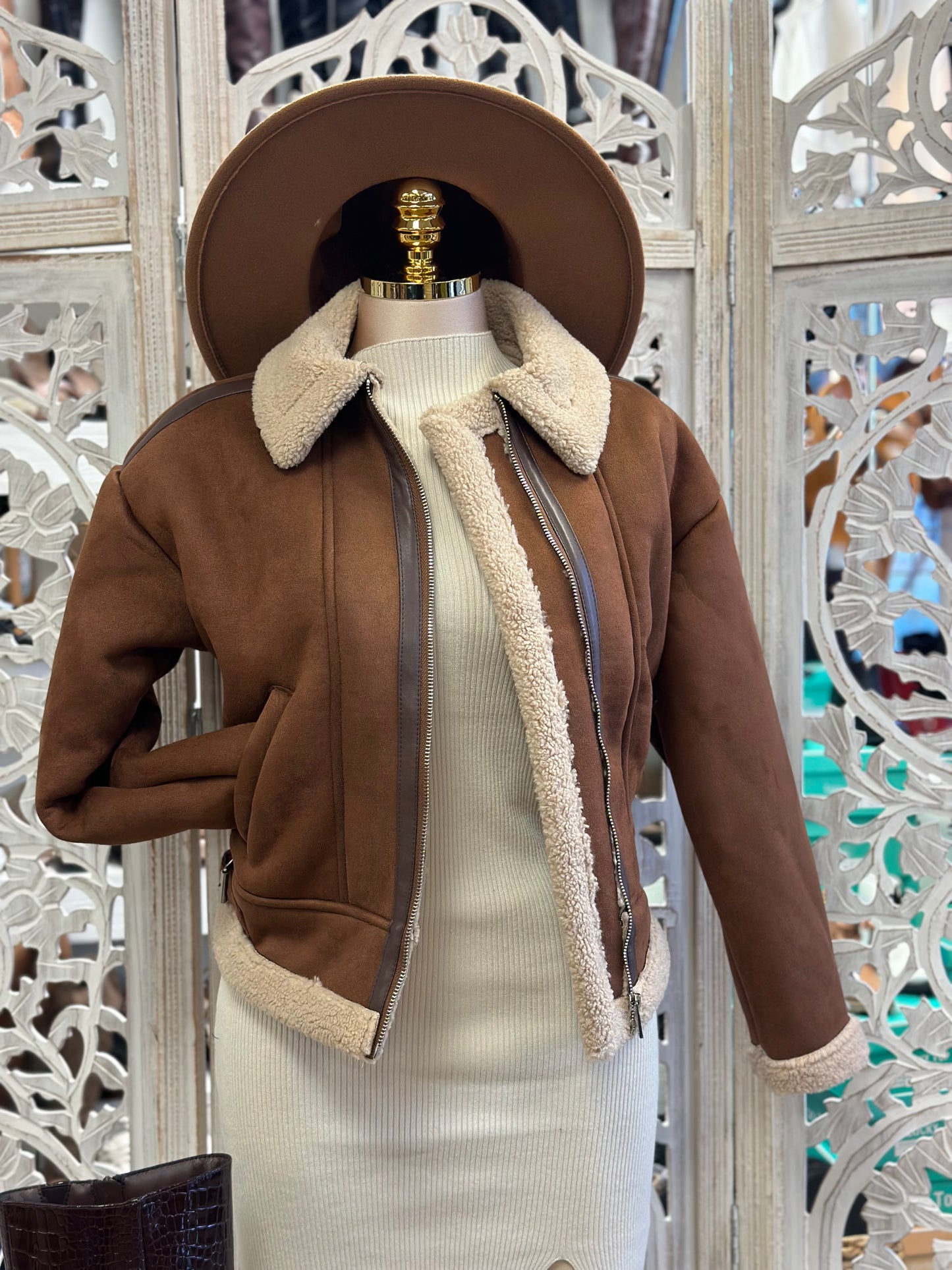 Brown Suede Sherpa Lined Jacket