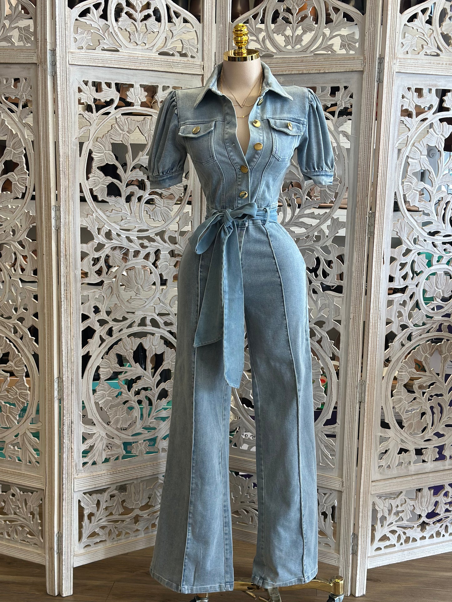 Denim Collard Jumpsuit - Stretchy,Estira