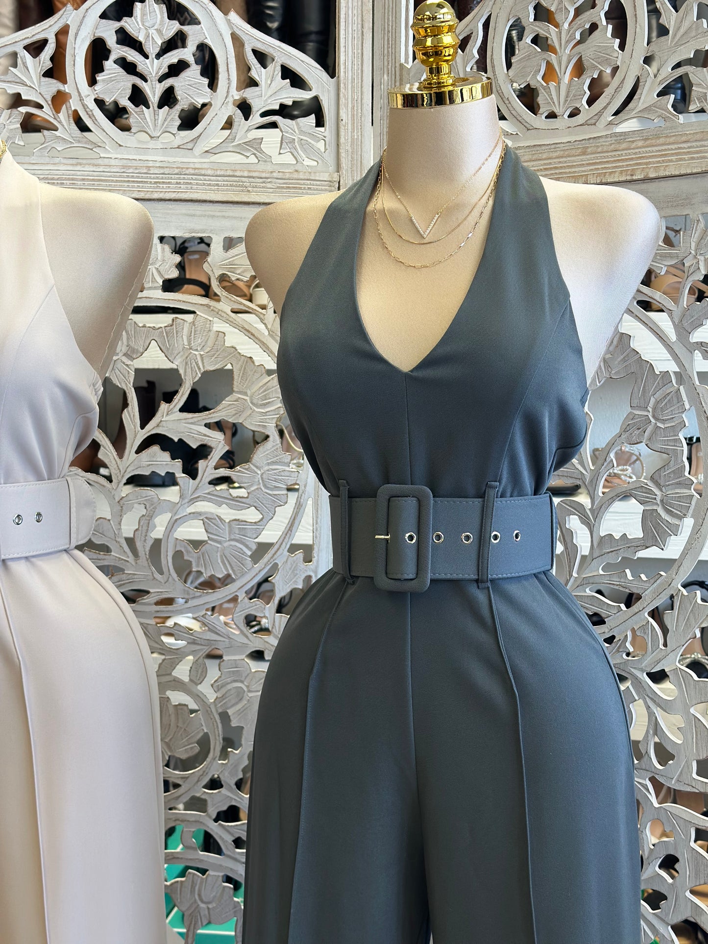 Open Back Belt Pastel Jumpsuit- Not Stretchy, No Estira