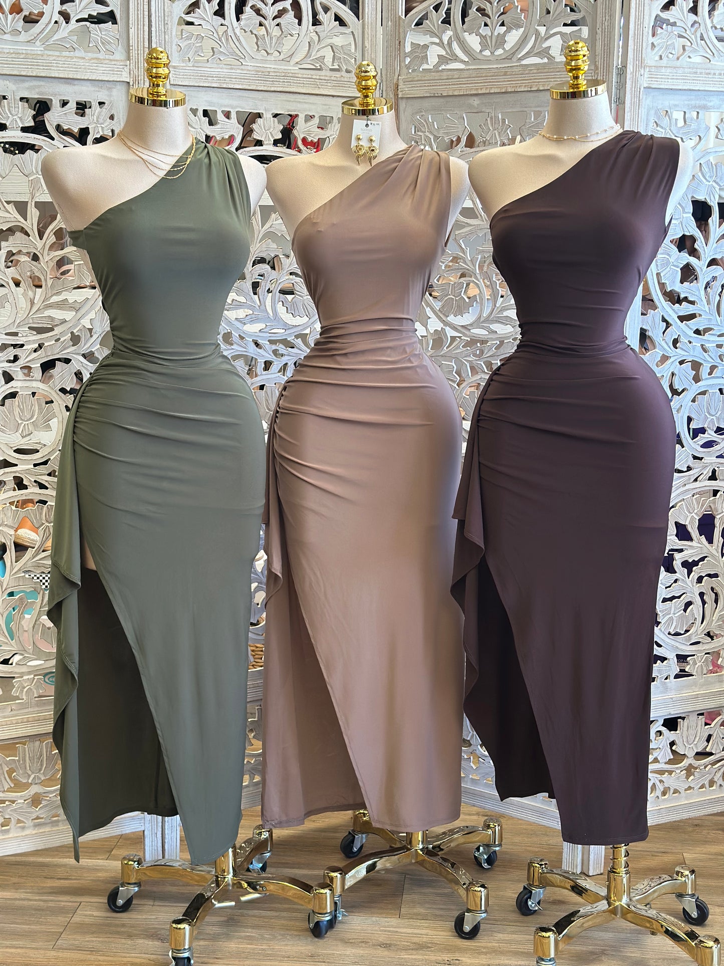 Asymmetrical Backless Dress-Estira, Stretchy