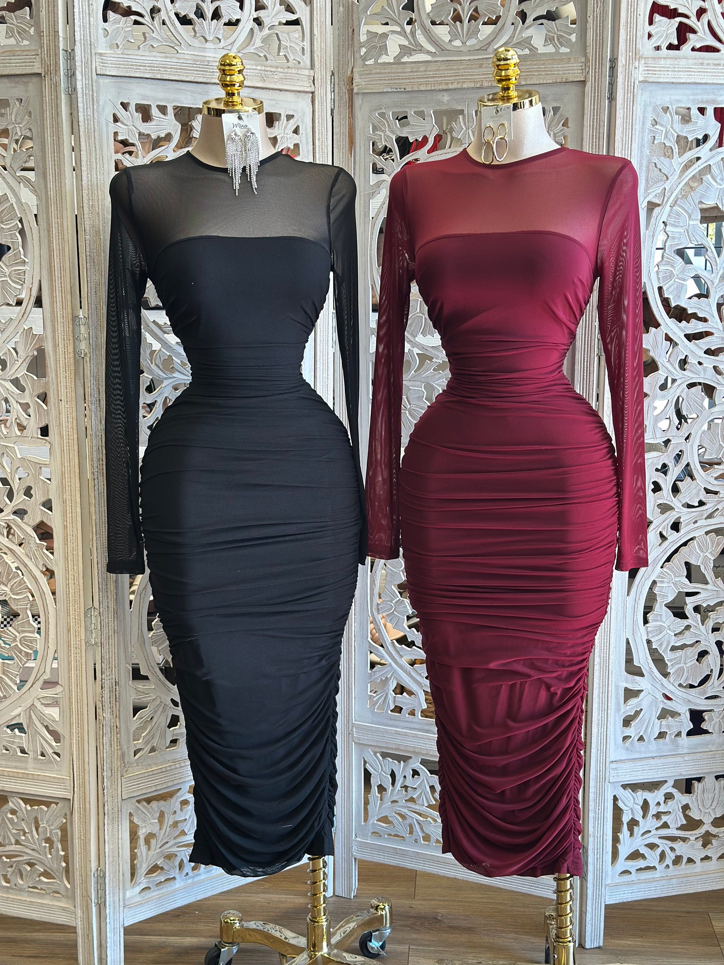 Full Mesh Ruched Dress- Stretchy,Estira