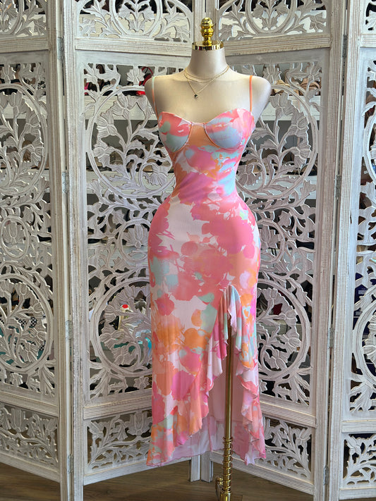 Pretty in Pink Floral Dress-Estira, Stretchy