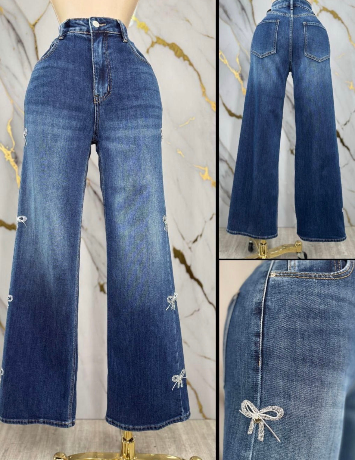 Light Medium Denim Wide Leg Jeans - Stretchy, Estira