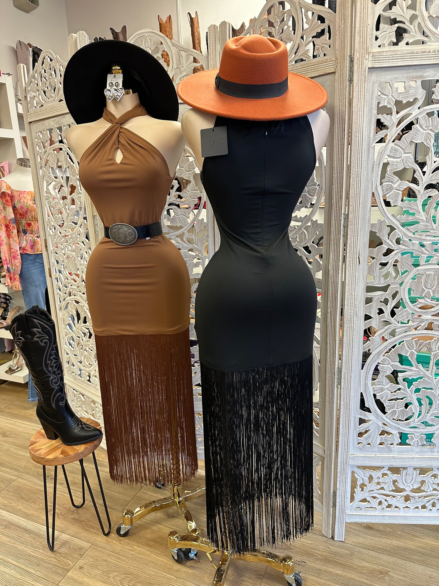 Keyhole Long Fringe Maxi Dress- Stretchy, Estira